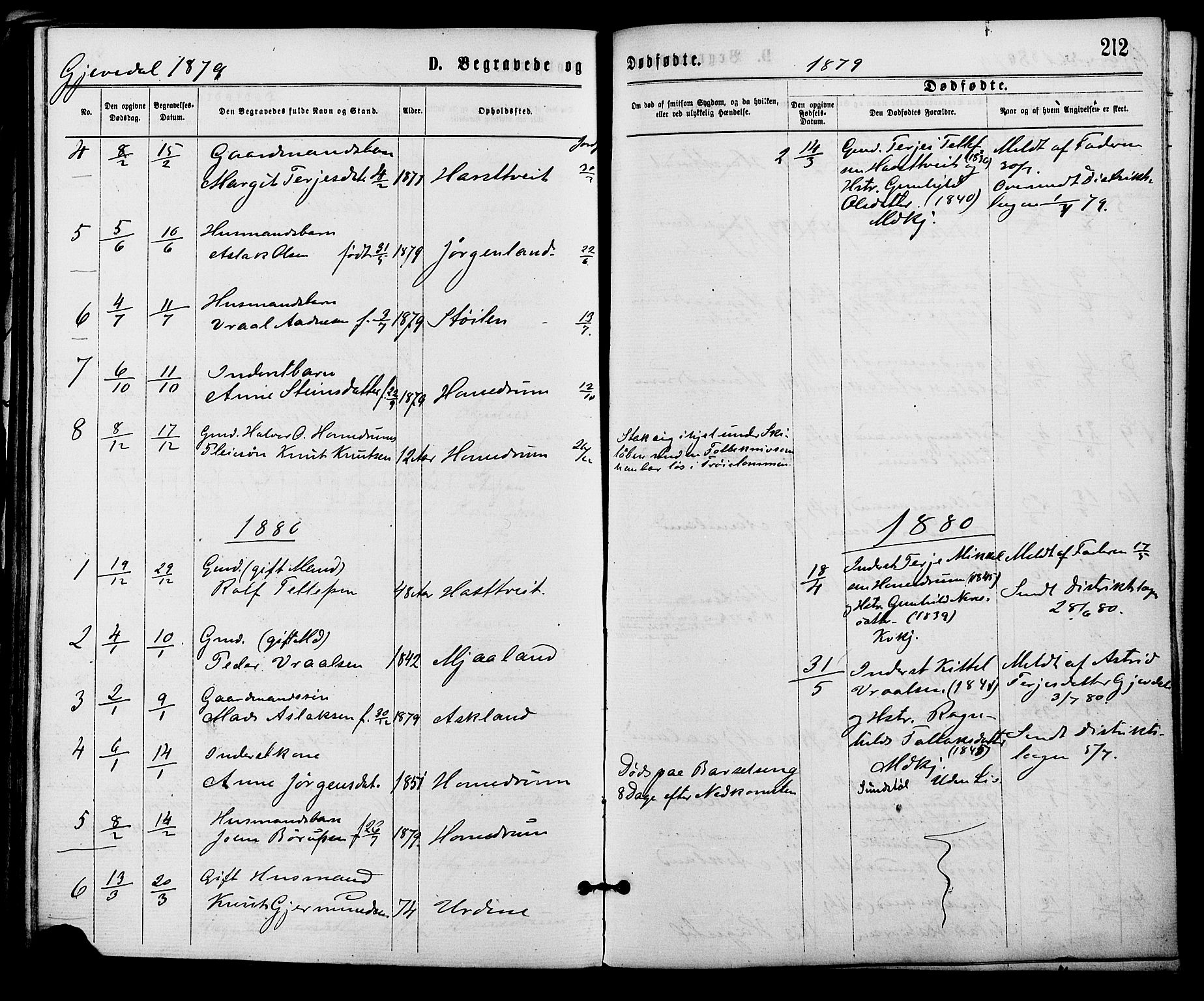 Åmli sokneprestkontor, AV/SAK-1111-0050/F/Fa/Fac/L0009: Parish register (official) no. A 9 /2, 1869-1884, p. 212