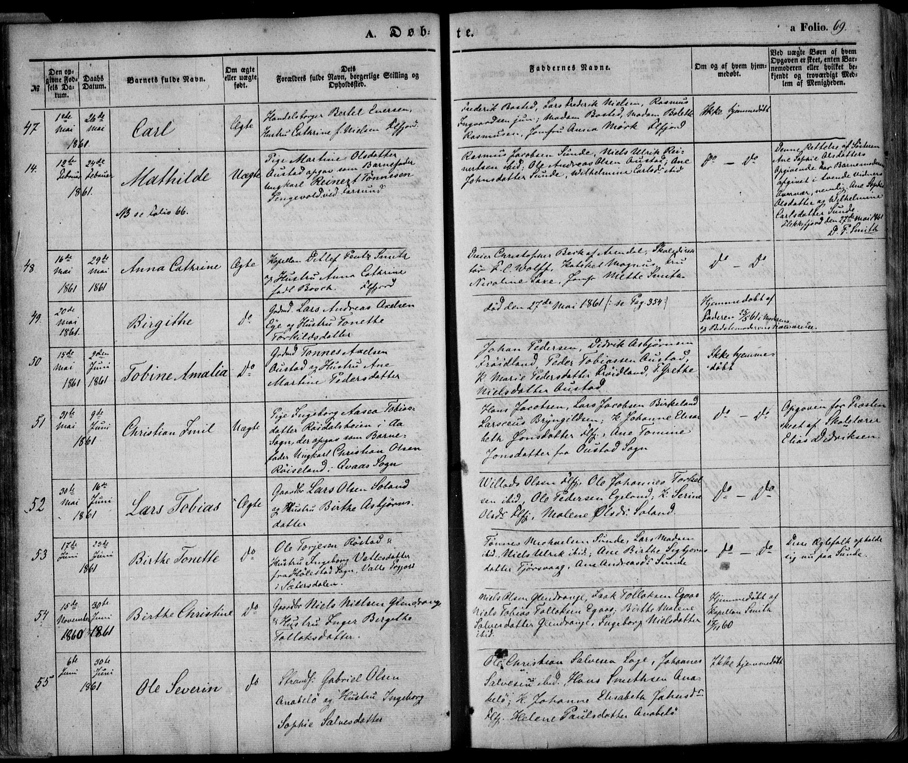 Flekkefjord sokneprestkontor, AV/SAK-1111-0012/F/Fa/Fac/L0005: Parish register (official) no. A 5, 1849-1875, p. 69