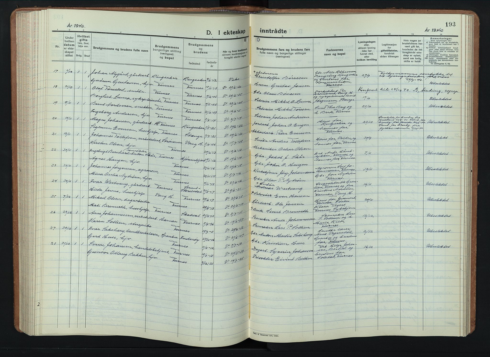 Furnes prestekontor, AV/SAH-PREST-012/L/La/L0002: Parish register (copy) no. 2, 1934-1956, p. 193