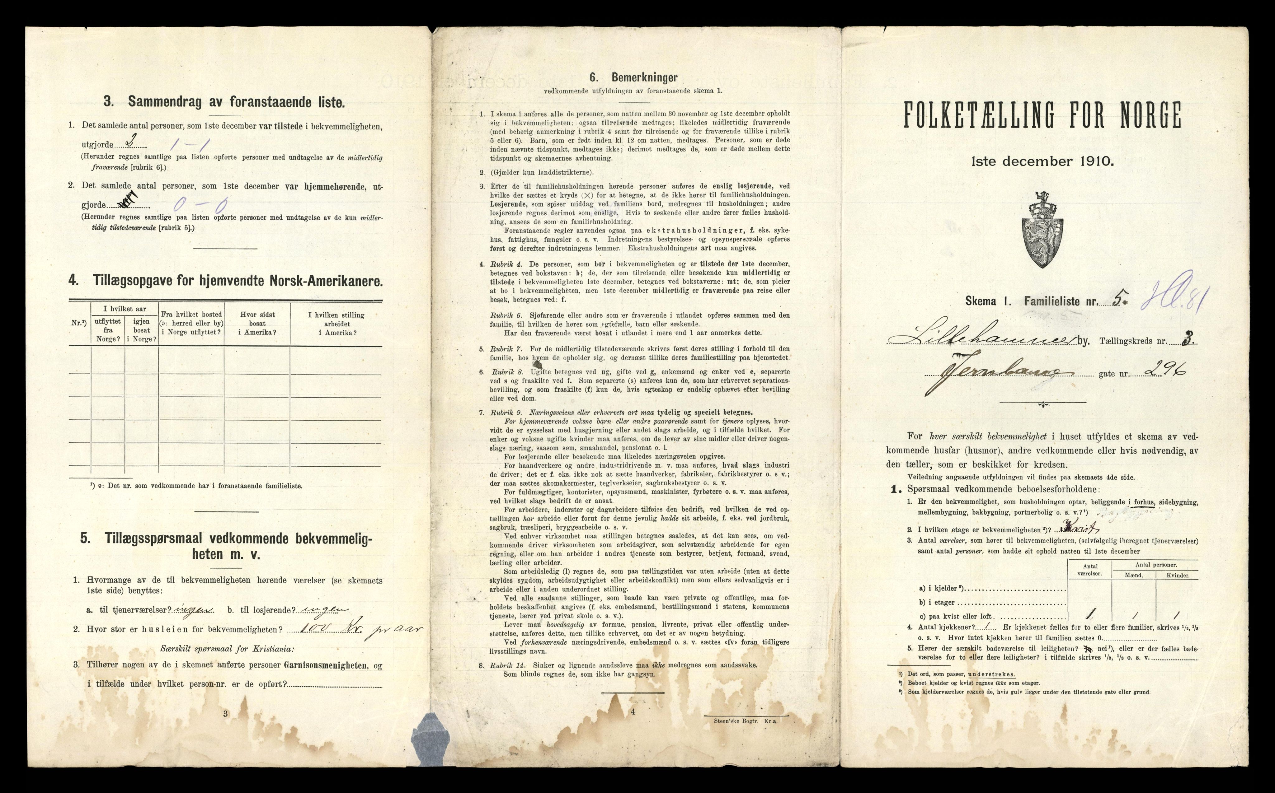 RA, 1910 census for Lillehammer, 1910, p. 1577