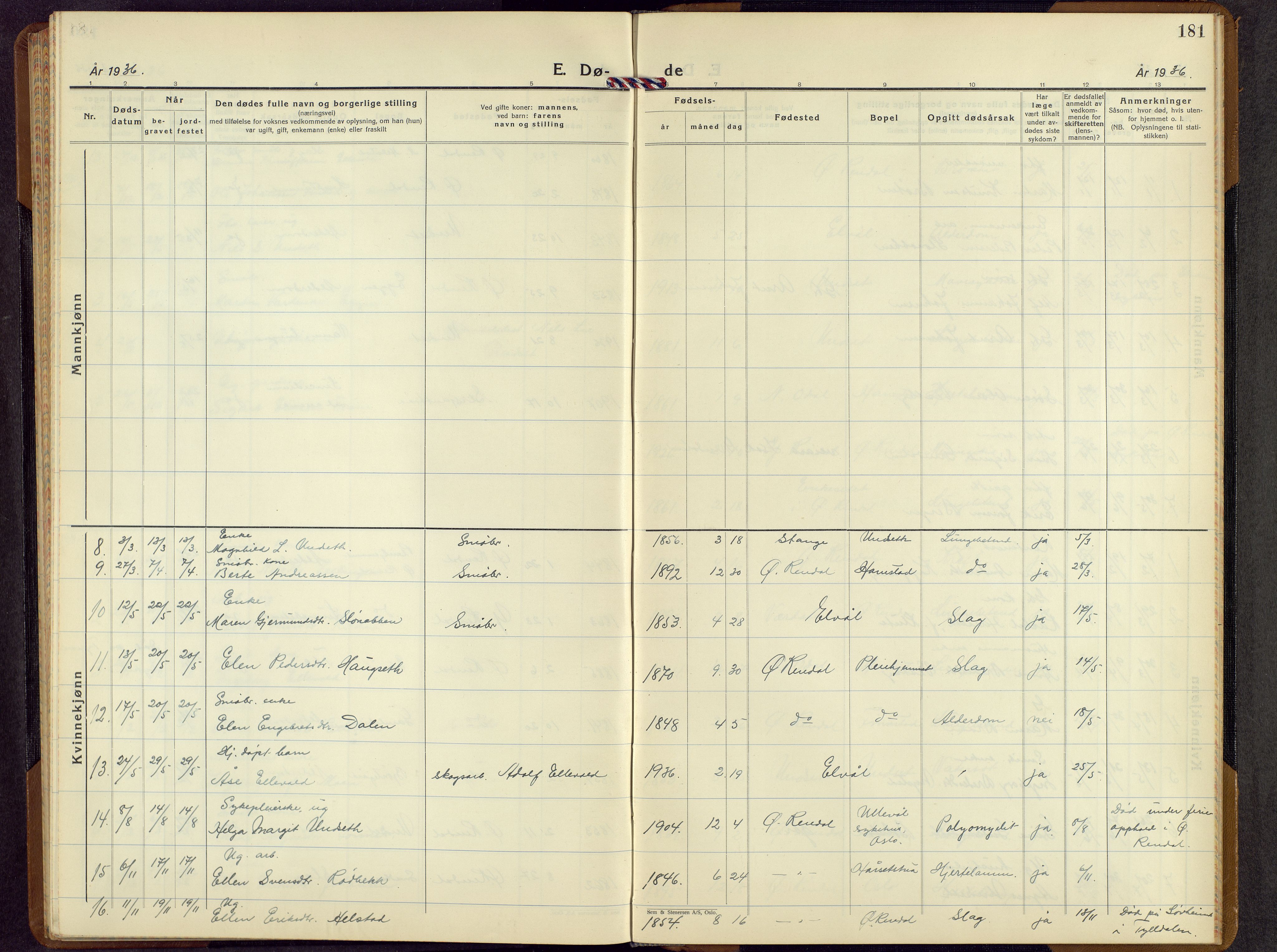 Rendalen prestekontor, AV/SAH-PREST-054/H/Ha/Hab/L0005: Parish register (copy) no. 5, 1931-1959, p. 181