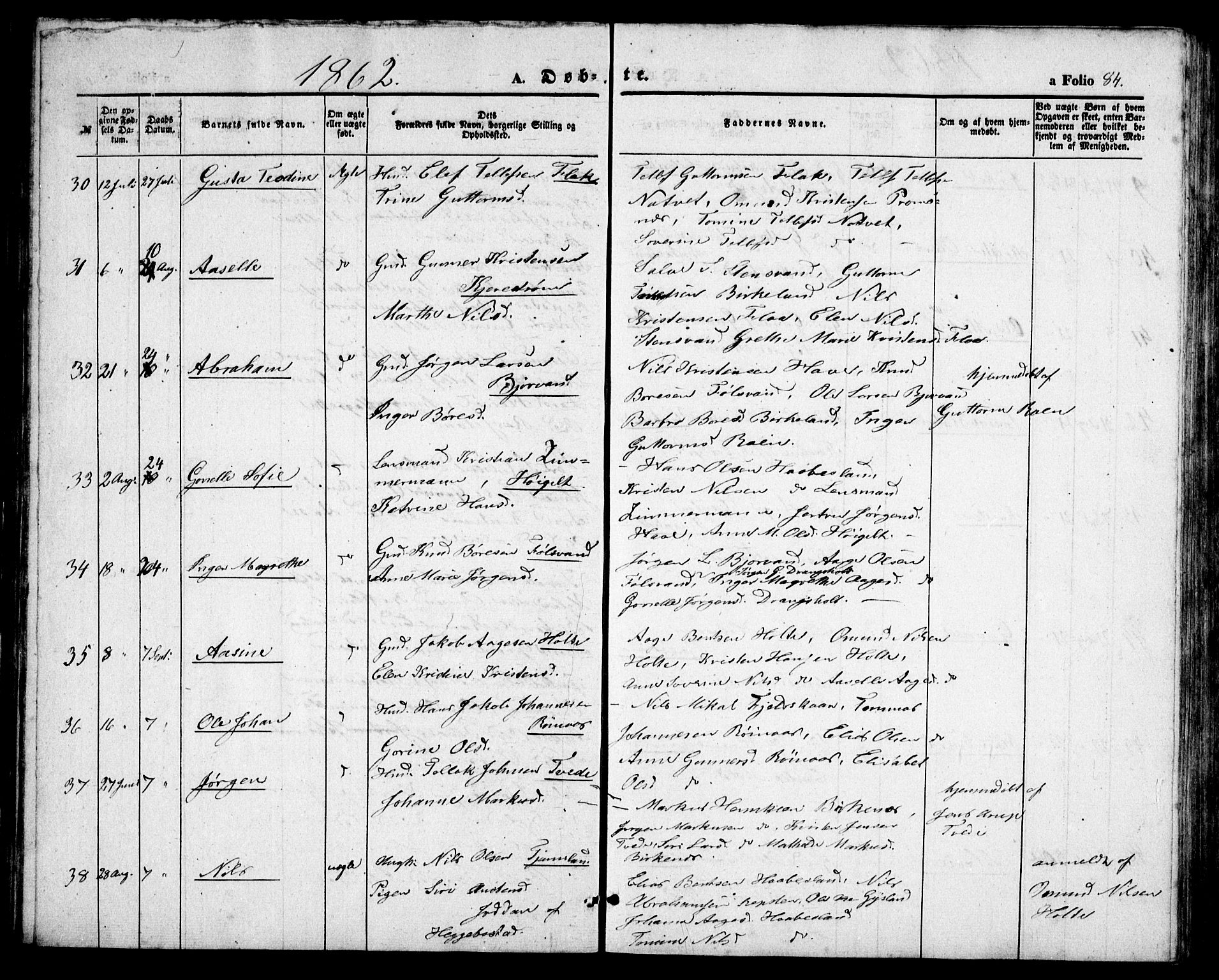 Birkenes sokneprestkontor, AV/SAK-1111-0004/F/Fb/L0002: Parish register (copy) no. B 2, 1849-1876, p. 84