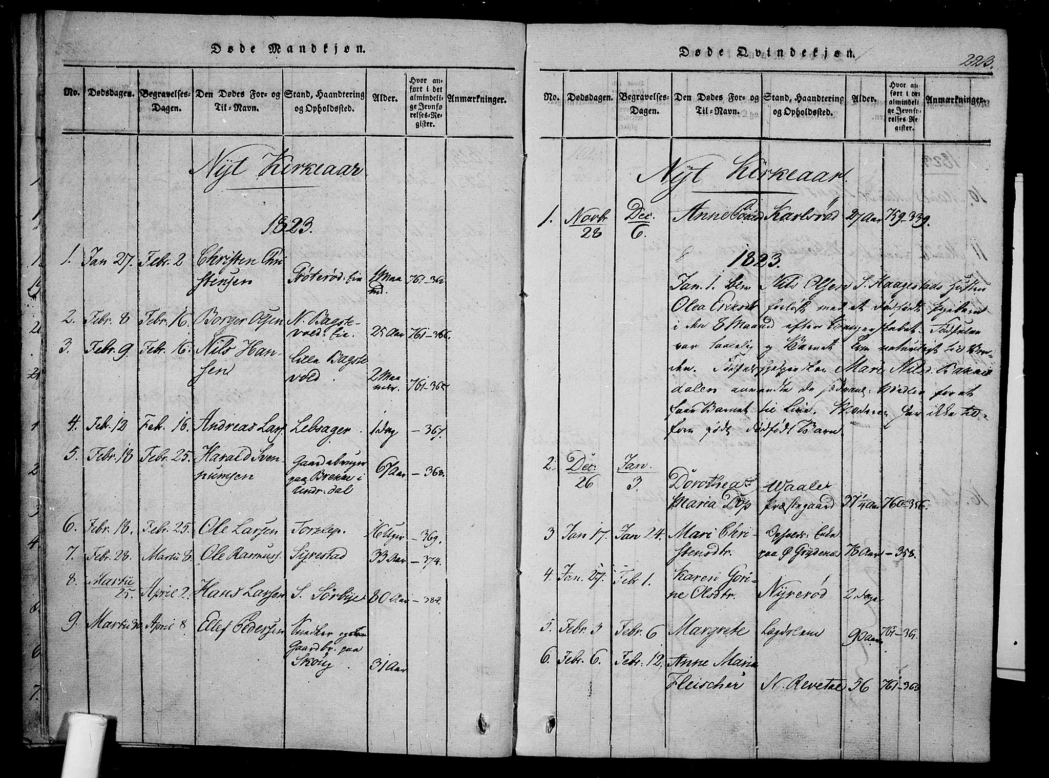 Våle kirkebøker, SAKO/A-334/F/Fa/L0007: Parish register (official) no. I 7, 1814-1824, p. 222-223