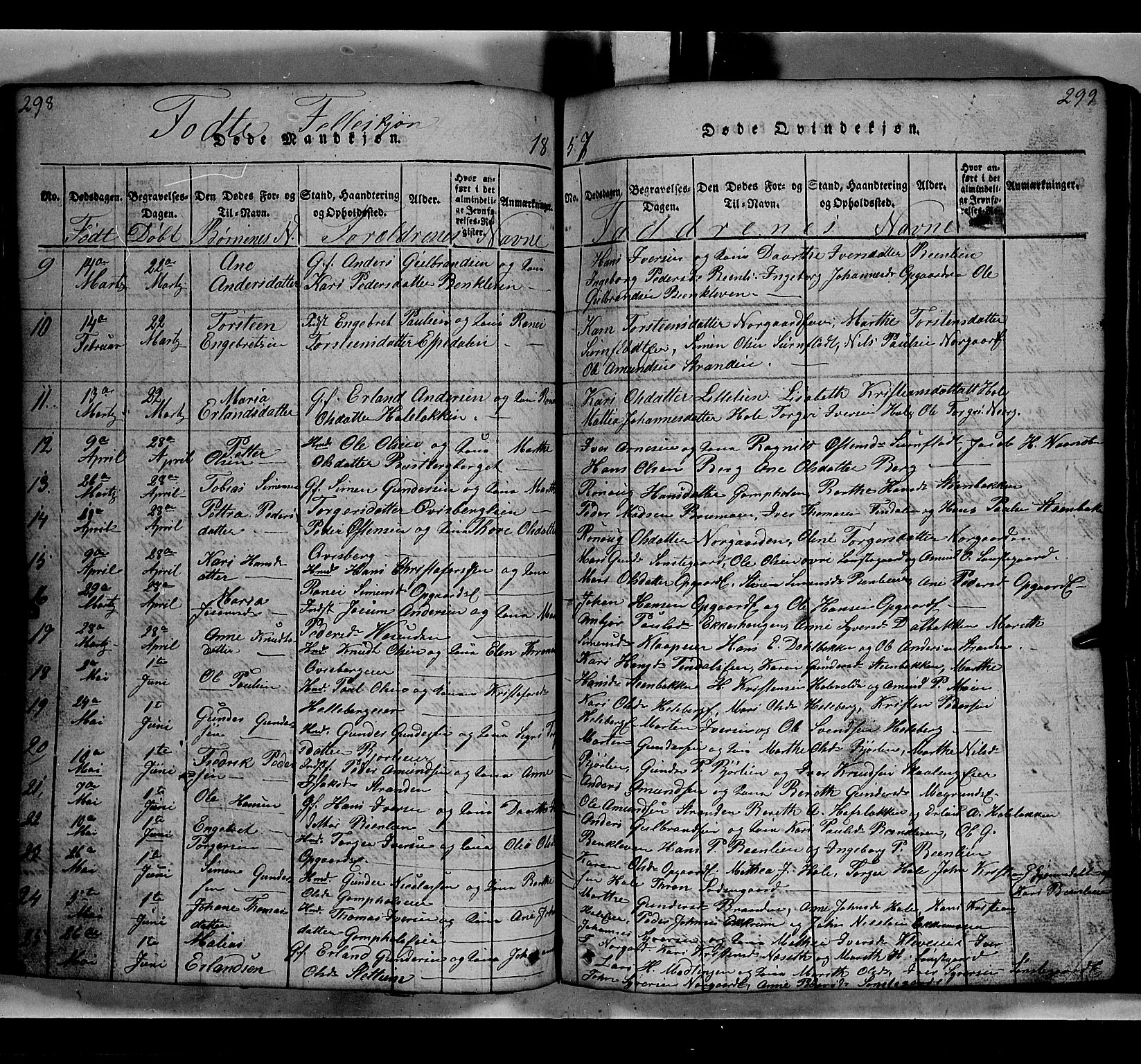 Gausdal prestekontor, SAH/PREST-090/H/Ha/Hab/L0002: Parish register (copy) no. 2, 1818-1874, p. 298-299