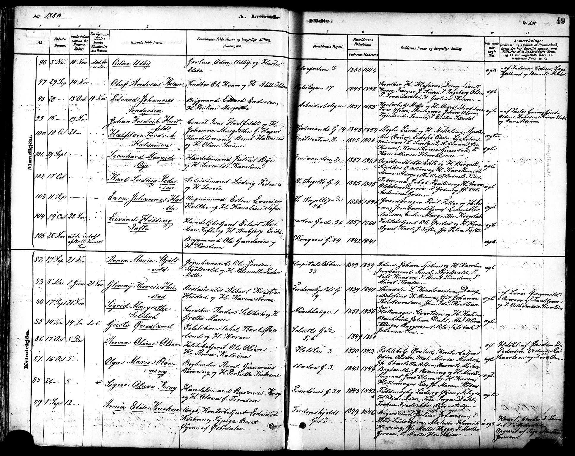 Ministerialprotokoller, klokkerbøker og fødselsregistre - Sør-Trøndelag, SAT/A-1456/601/L0057: Parish register (official) no. 601A25, 1877-1891, p. 49