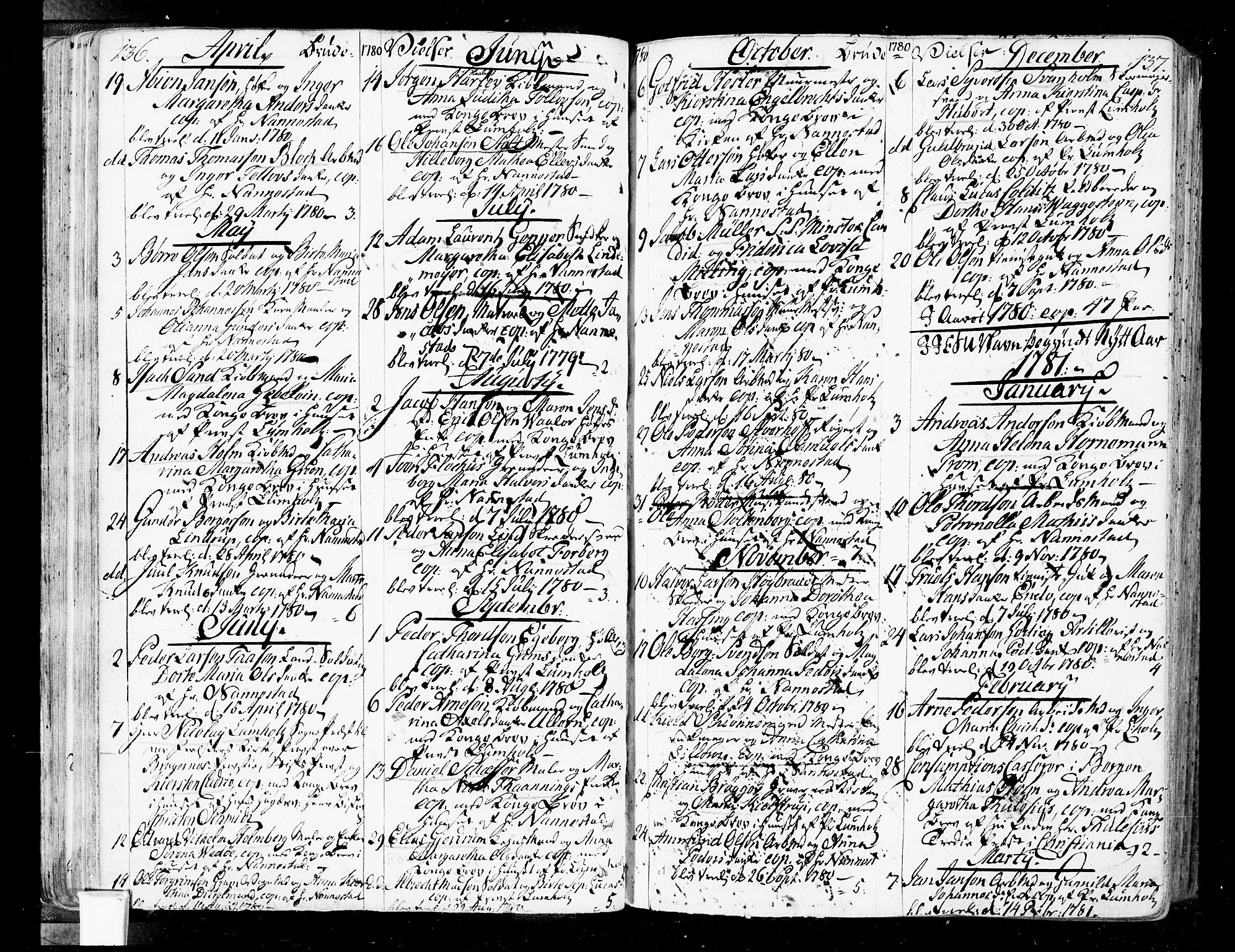 Oslo domkirke Kirkebøker, SAO/A-10752/F/Fa/L0004: Parish register (official) no. 4, 1743-1786, p. 136-137