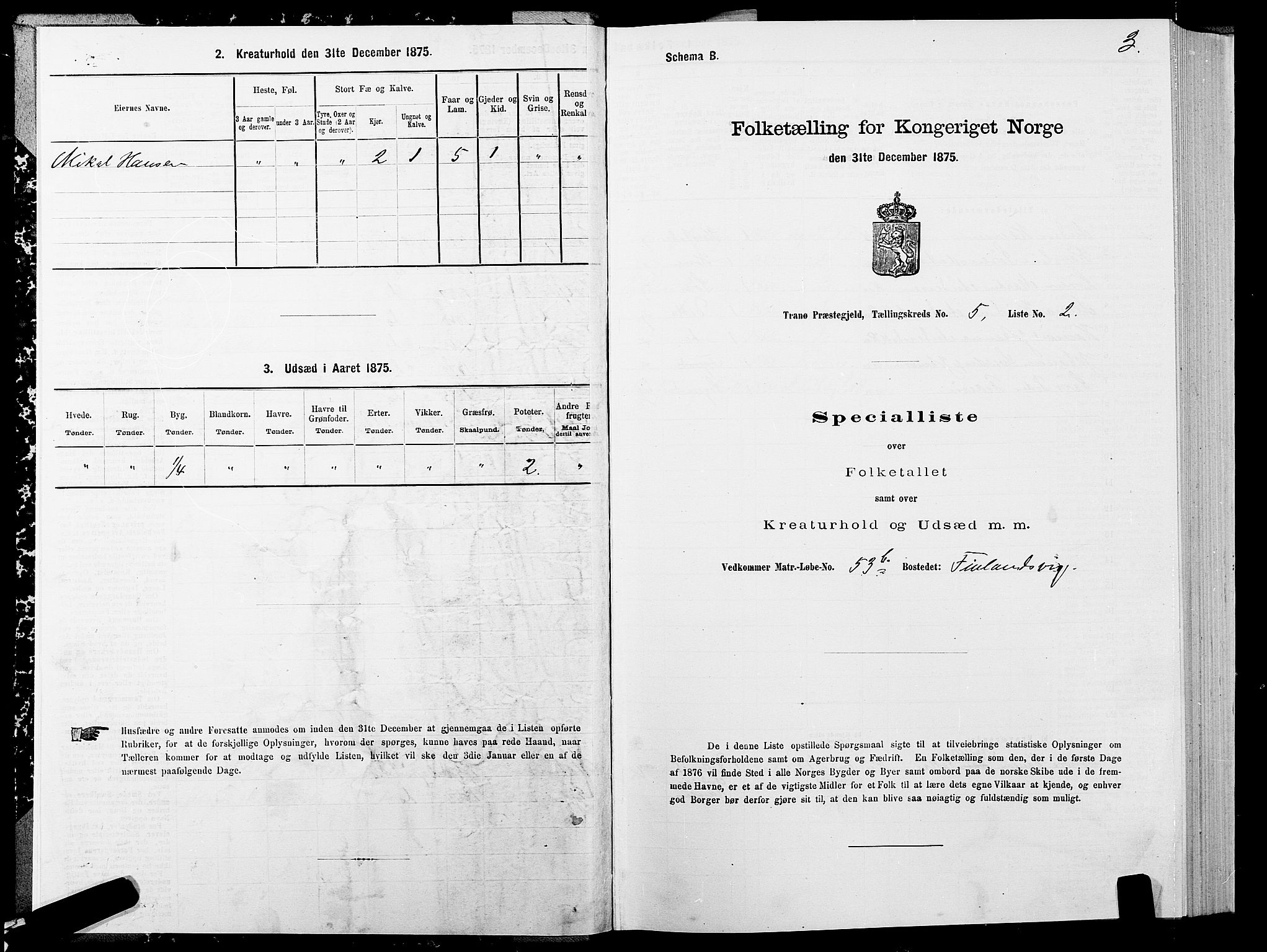 SATØ, 1875 census for 1927P Tranøy, 1875, p. 3003