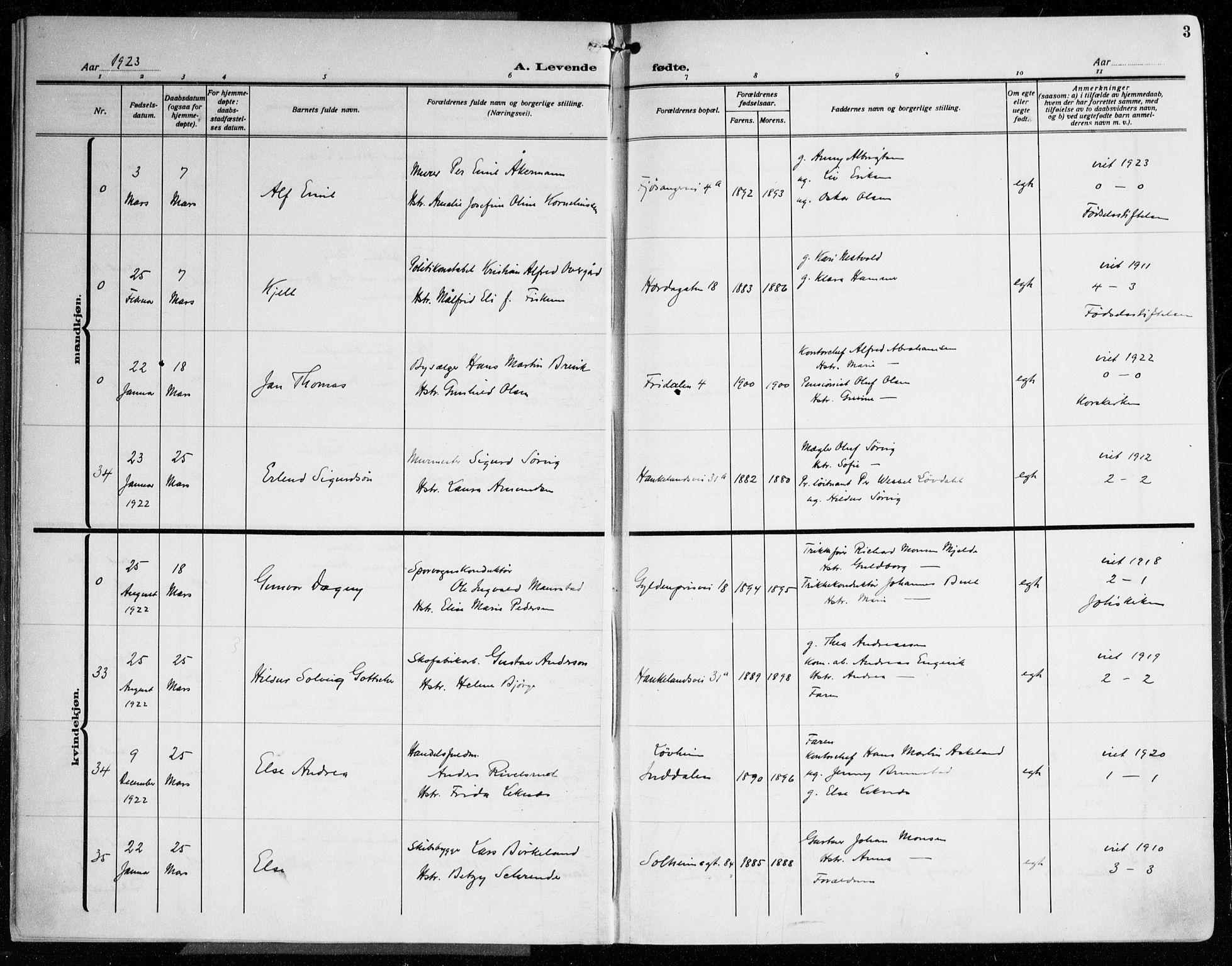 Årstad Sokneprestembete, AV/SAB-A-79301/H/Haa/L0005: Parish register (official) no. A 5, 1923-1925, p. 3