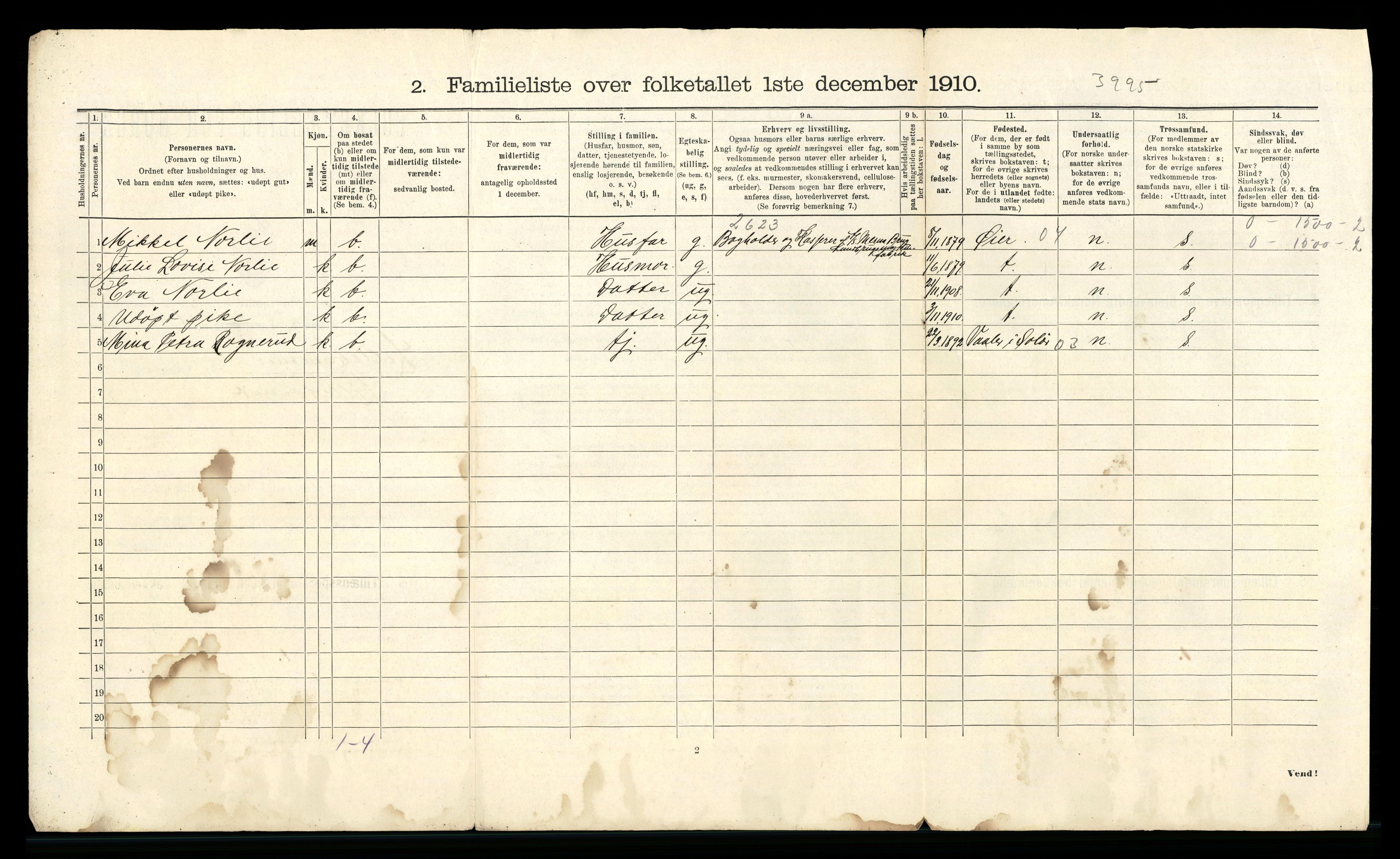 RA, 1910 census for Lillehammer, 1910, p. 614