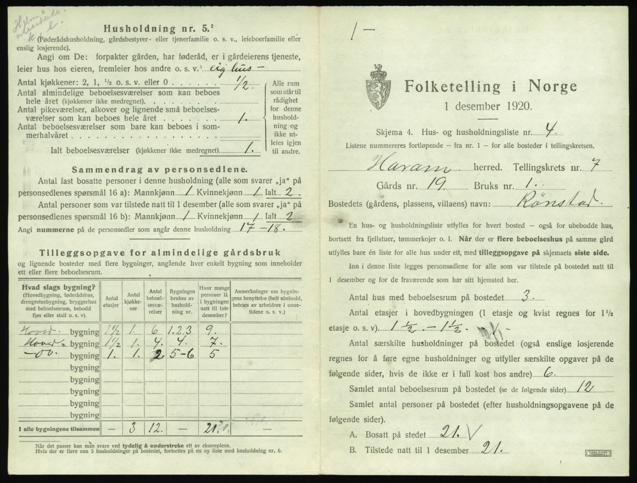 SAT, 1920 census for Haram, 1920, p. 427