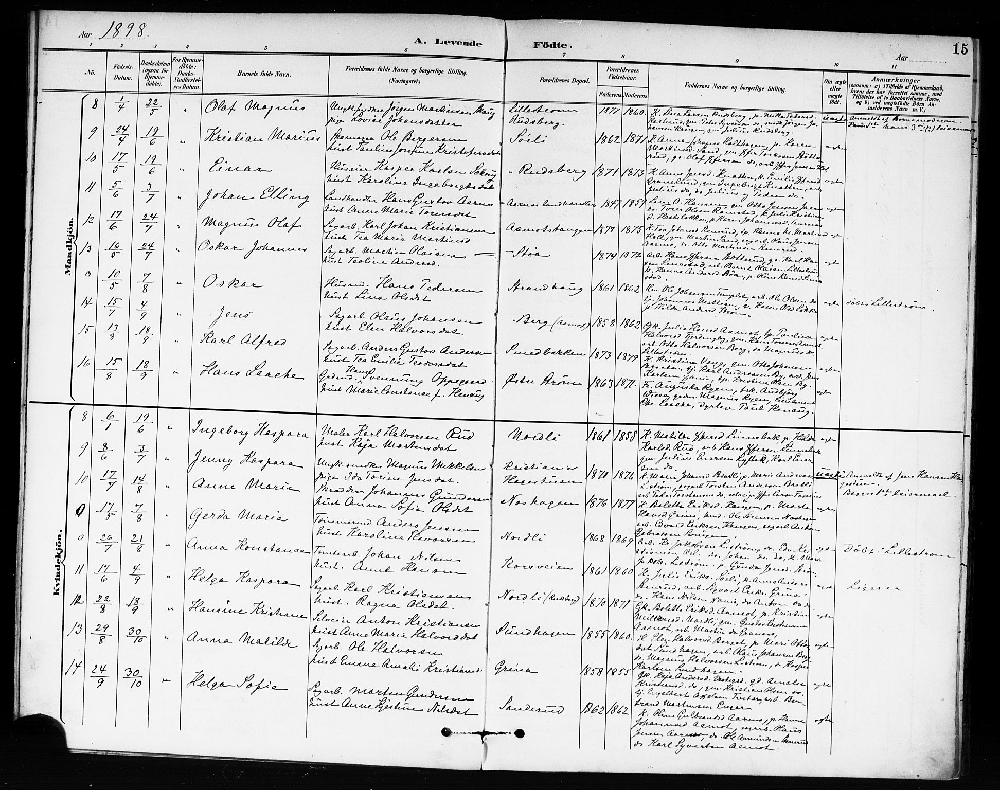 Fet prestekontor Kirkebøker, AV/SAO-A-10370a/F/Fb/L0002: Parish register (official) no. II 2, 1892-1904, p. 15