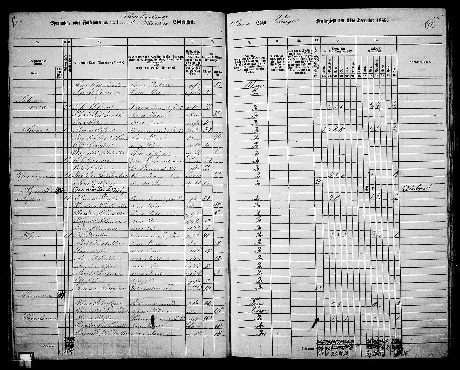 RA, 1865 census for Vågå, 1865, p. 209