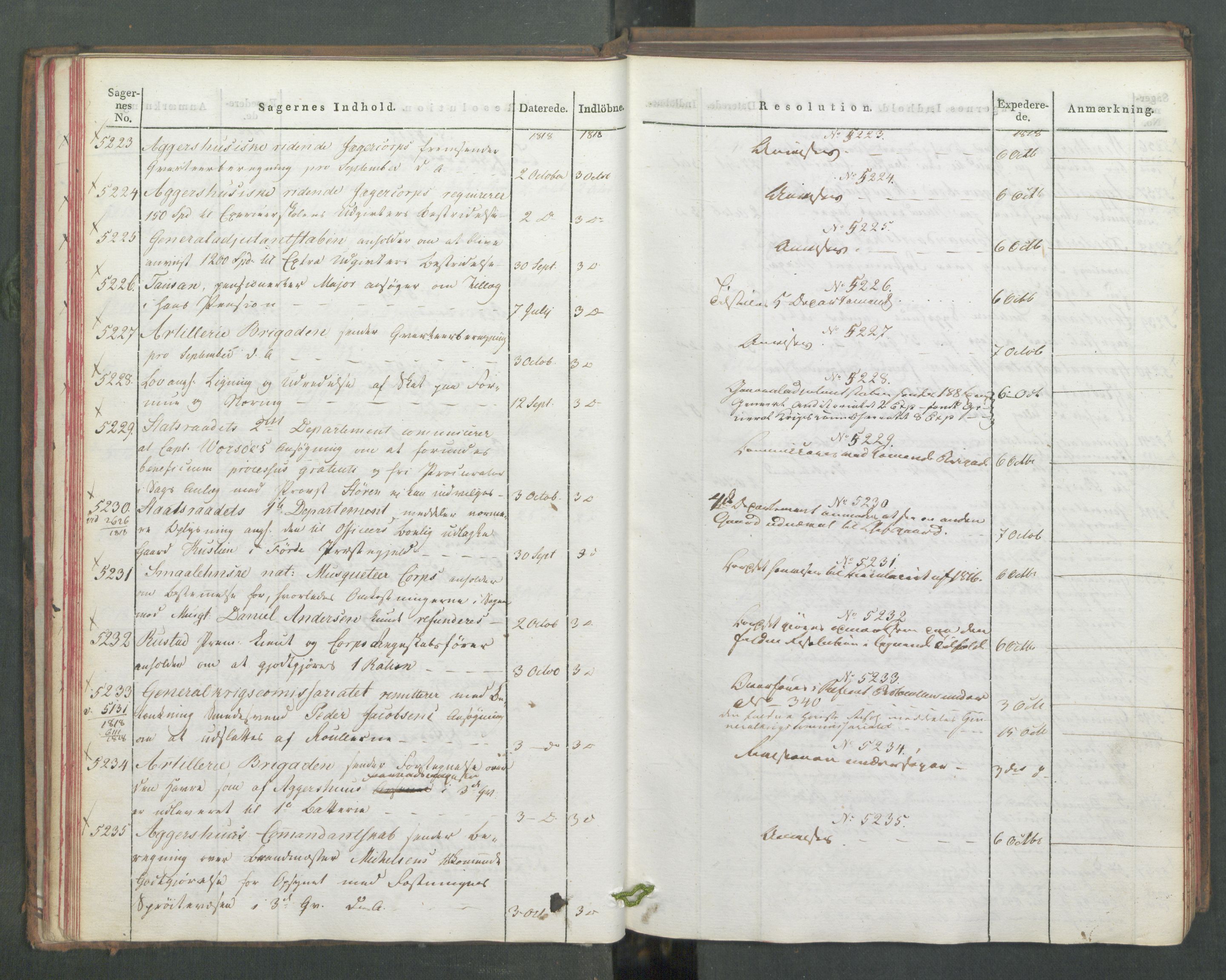 Armédepartementet, AV/RA-RAFA-3493/C/Ca/L0016: 6. Departements Journal, 1818