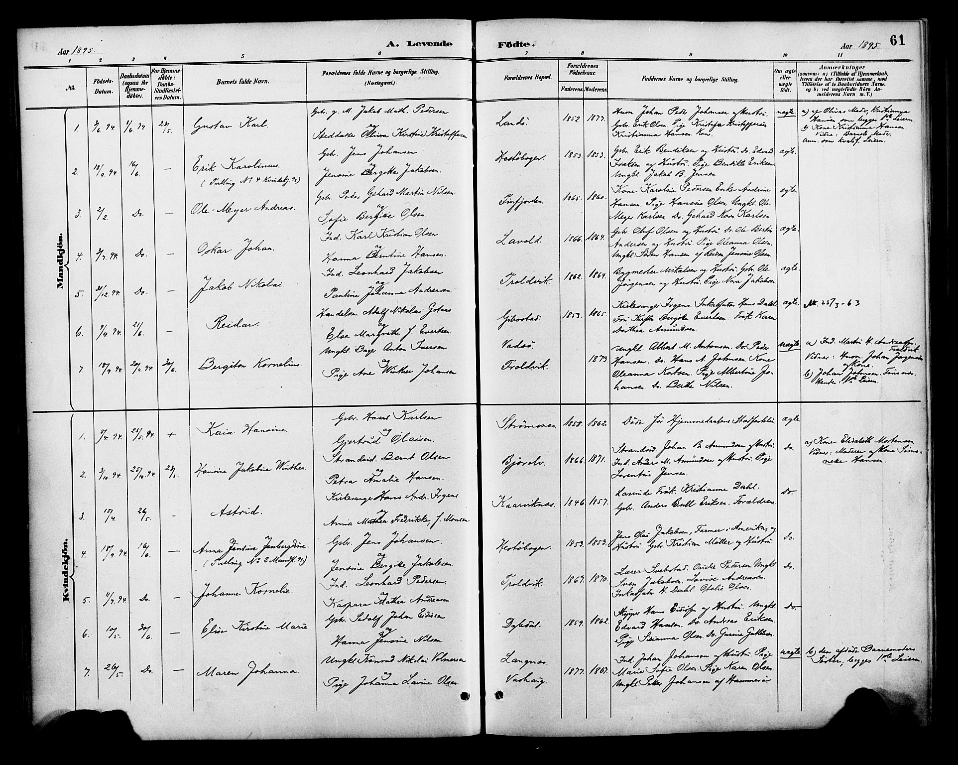 Lenvik sokneprestembete, SATØ/S-1310/H/Ha/Haa/L0013kirke: Parish register (official) no. 13, 1890-1898, p. 61