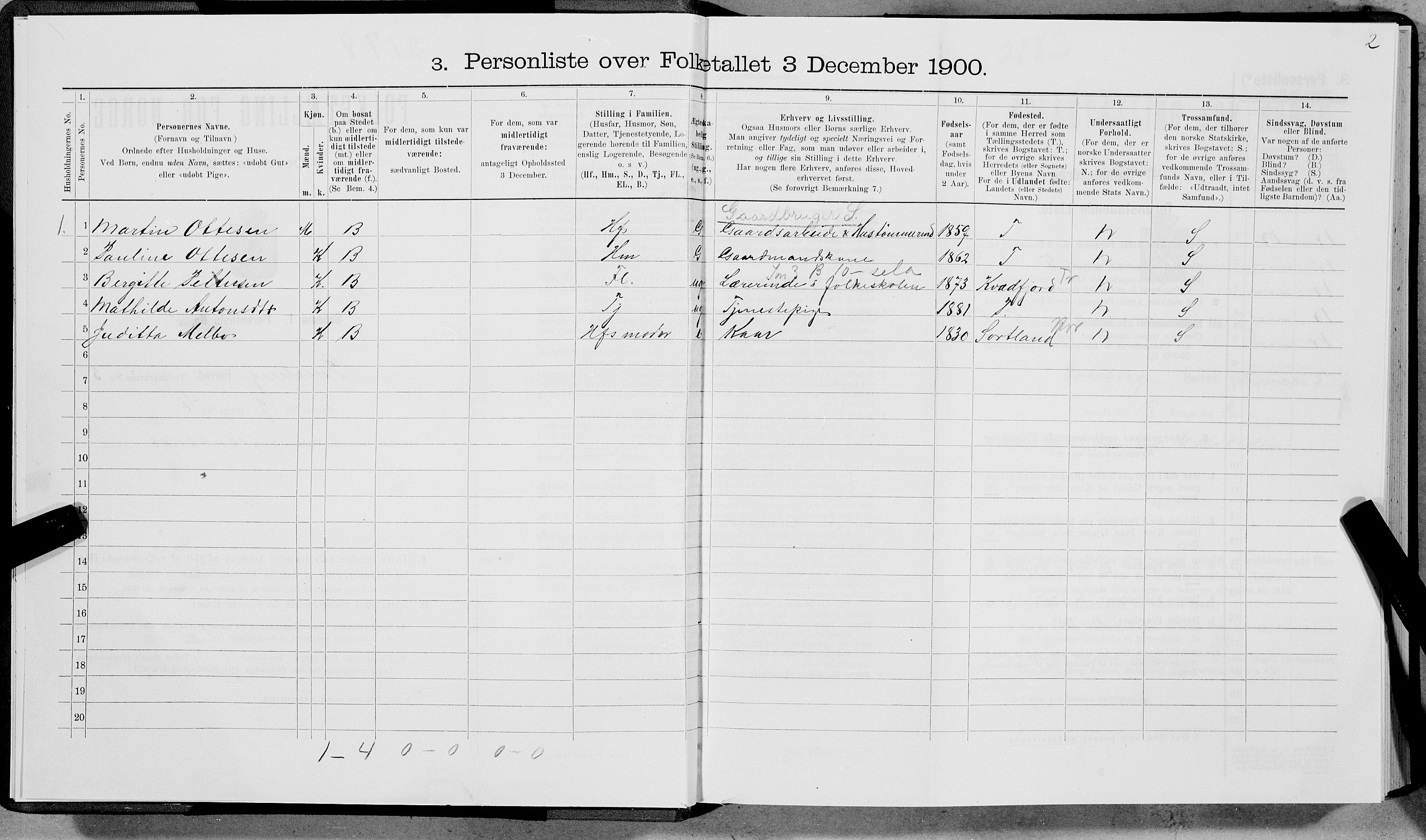 SAT, 1900 census for Dverberg, 1900, p. 382