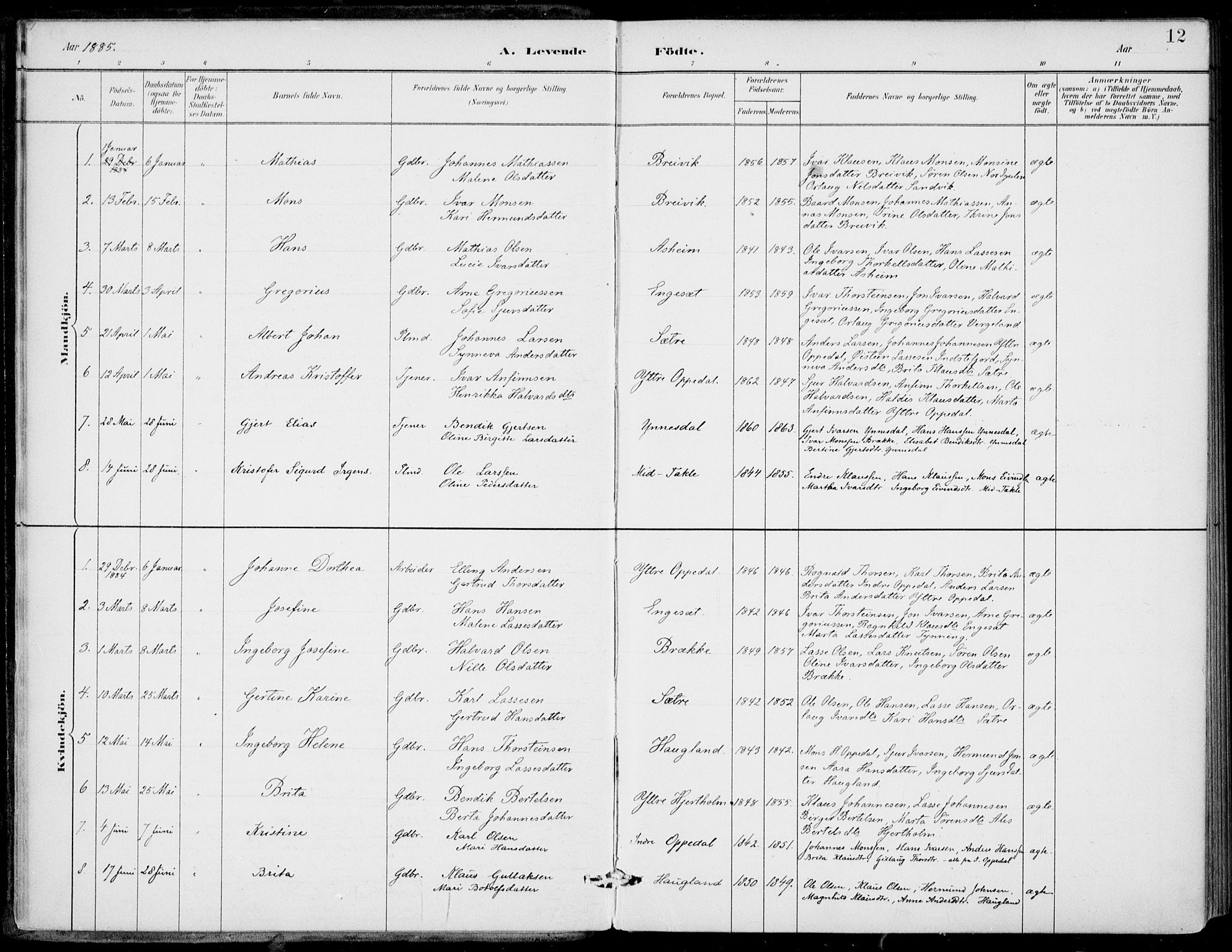 Gulen sokneprestembete, SAB/A-80201/H/Haa/Haac/L0002: Parish register (official) no. C  2, 1882-1914, p. 12