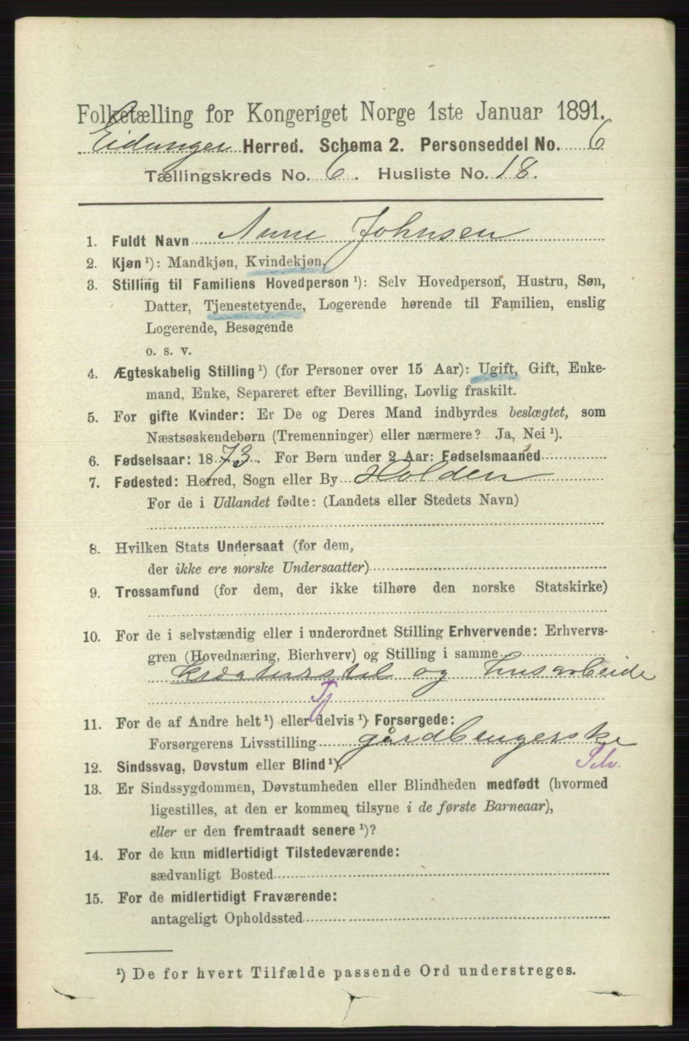 RA, 1891 census for 0813 Eidanger, 1891, p. 2699