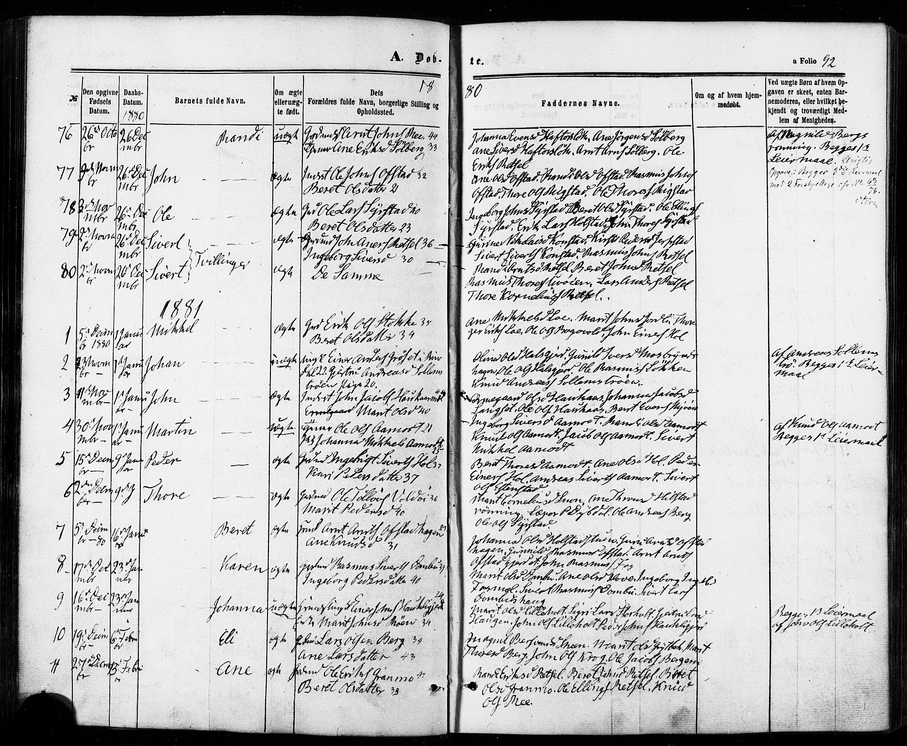 Ministerialprotokoller, klokkerbøker og fødselsregistre - Sør-Trøndelag, SAT/A-1456/672/L0856: Parish register (official) no. 672A08, 1861-1881, p. 92