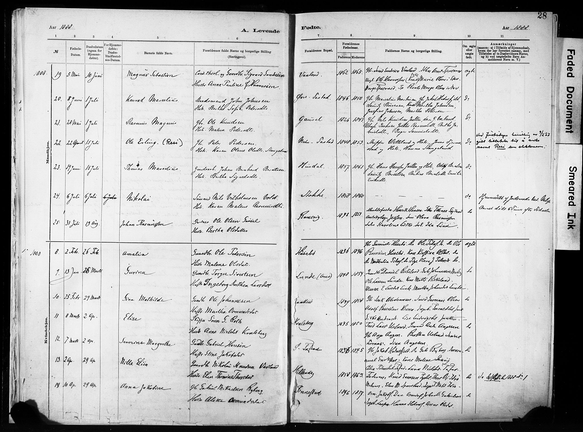 Hetland sokneprestkontor, AV/SAST-A-101826/30/30BA/L0011: Parish register (official) no. A 11, 1884-1911, p. 28