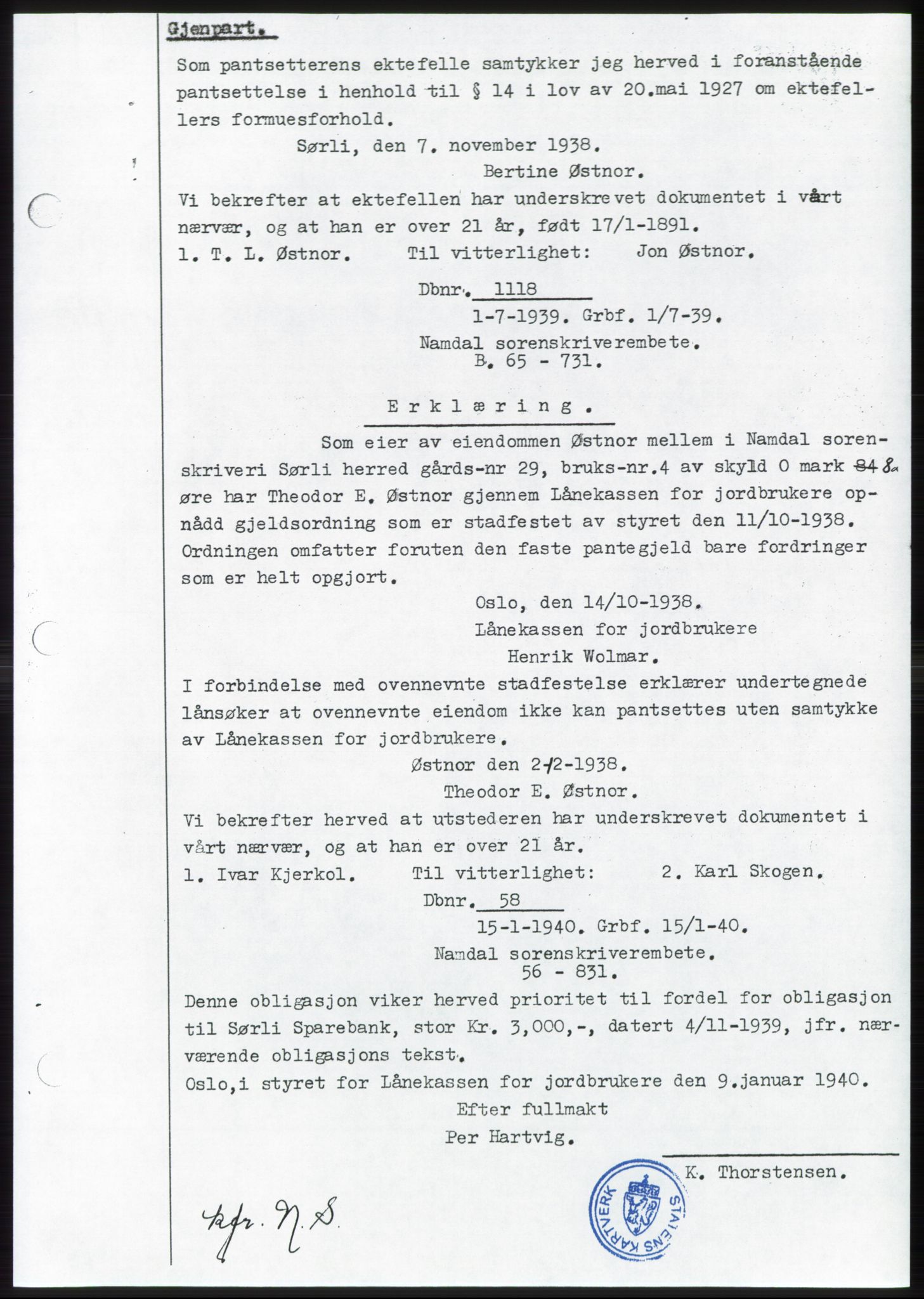 Namdal sorenskriveri, SAT/A-4133/1/2/2C: Mortgage book no. -, 1940-1941, Deed date: 09.01.1940