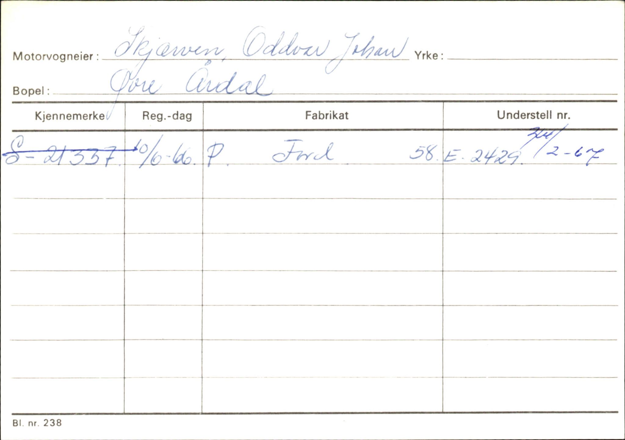 Statens vegvesen, Sogn og Fjordane vegkontor, AV/SAB-A-5301/4/F/L0146: Registerkort Årdal R-Å samt diverse kort, 1945-1975, p. 392