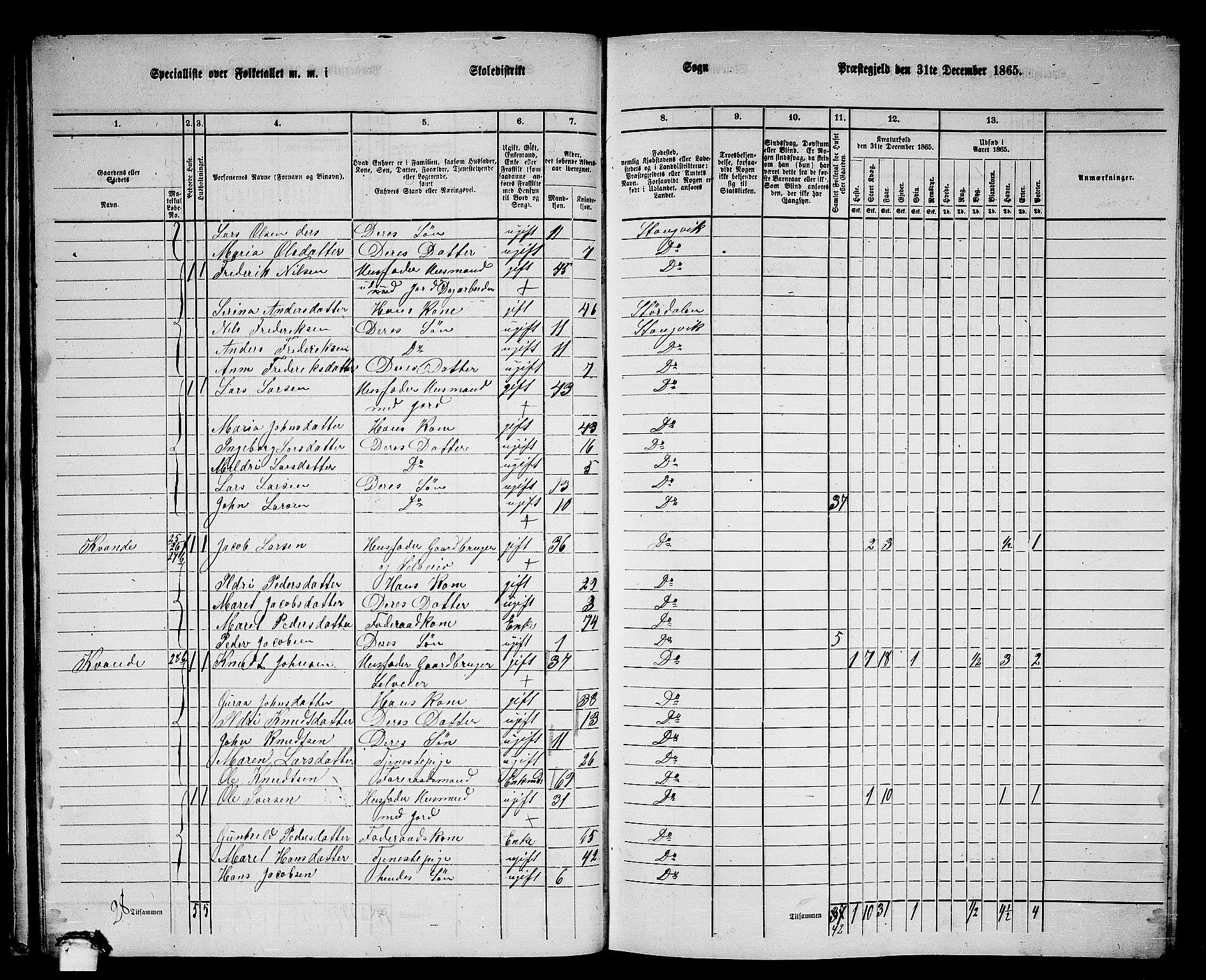 RA, 1865 census for Stangvik, 1865, p. 29