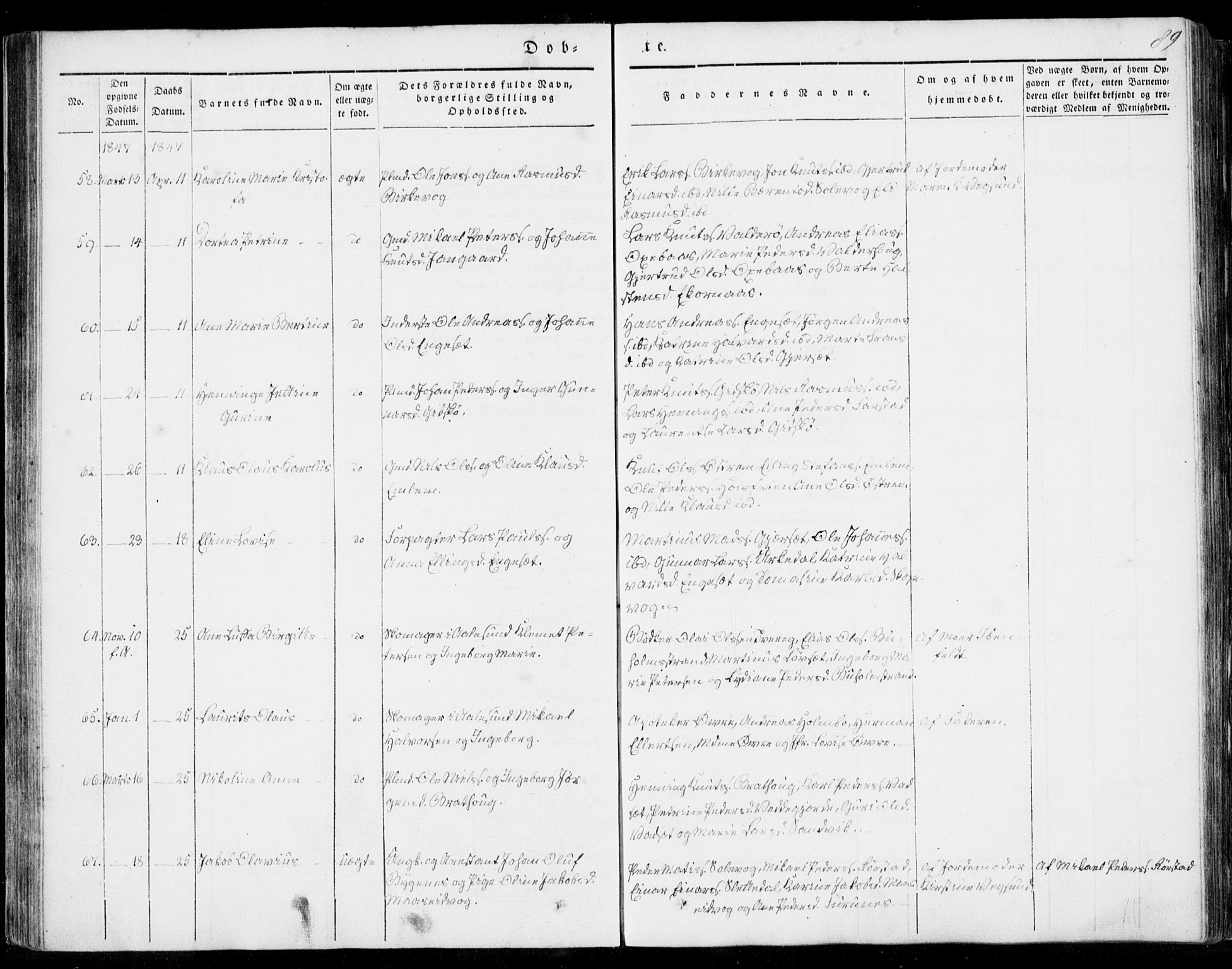 Ministerialprotokoller, klokkerbøker og fødselsregistre - Møre og Romsdal, AV/SAT-A-1454/528/L0396: Parish register (official) no. 528A07, 1839-1847, p. 89