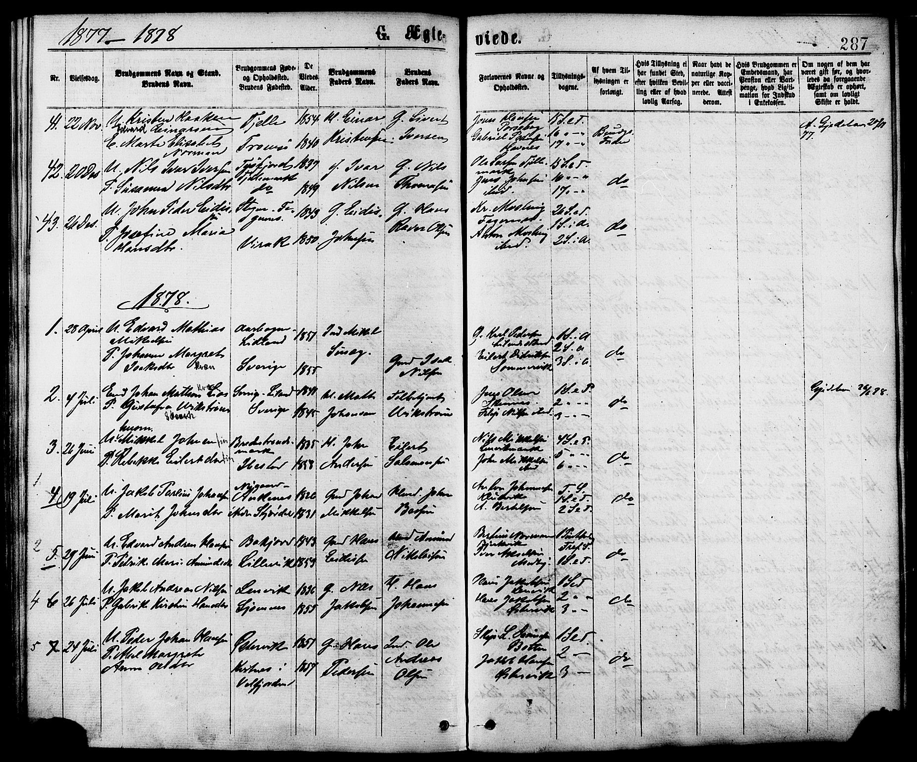 Ministerialprotokoller, klokkerbøker og fødselsregistre - Nordland, SAT/A-1459/863/L0897: Parish register (official) no. 863A09, 1872-1886, p. 287
