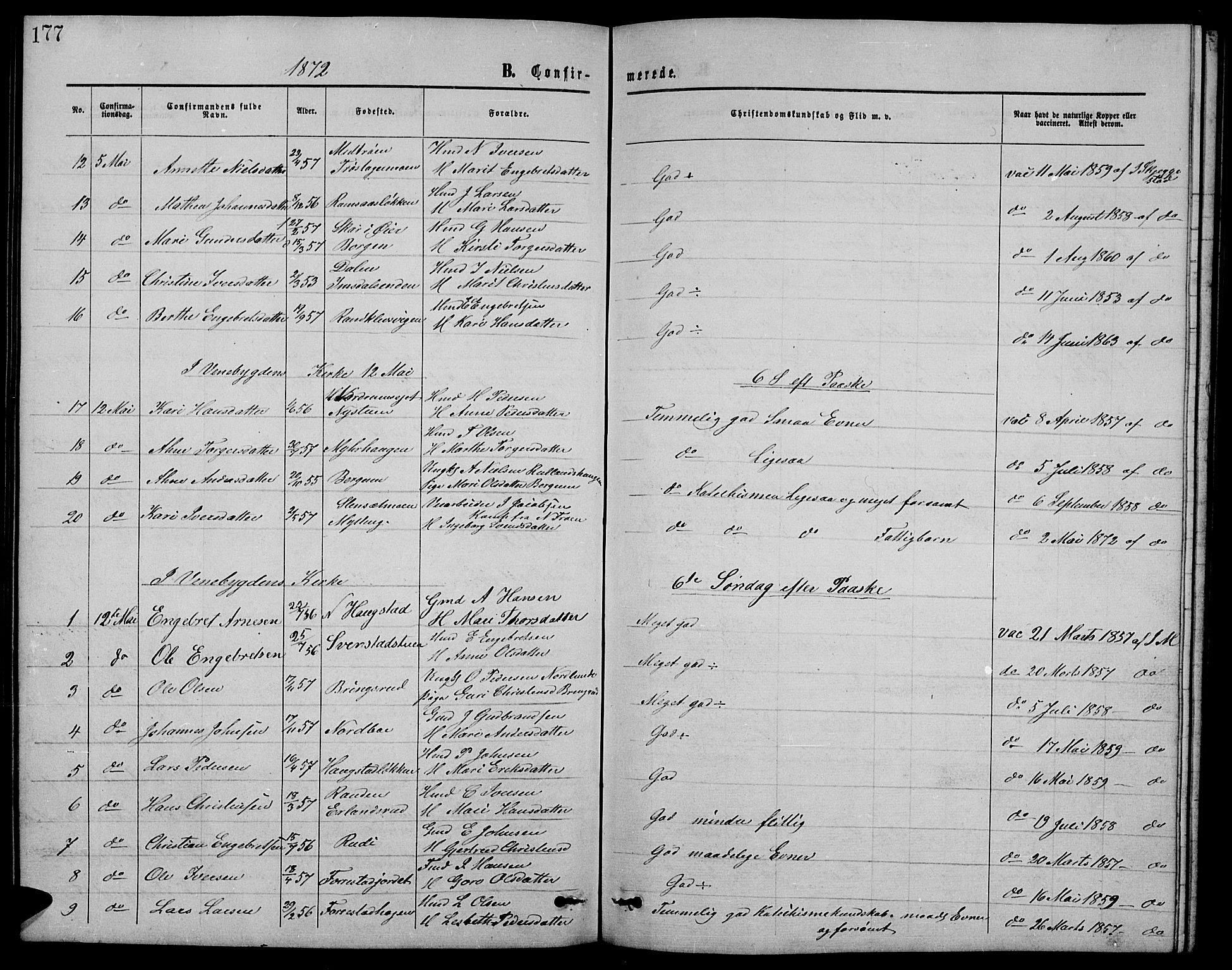 Ringebu prestekontor, SAH/PREST-082/H/Ha/Hab/L0004: Parish register (copy) no. 4, 1867-1879, p. 177