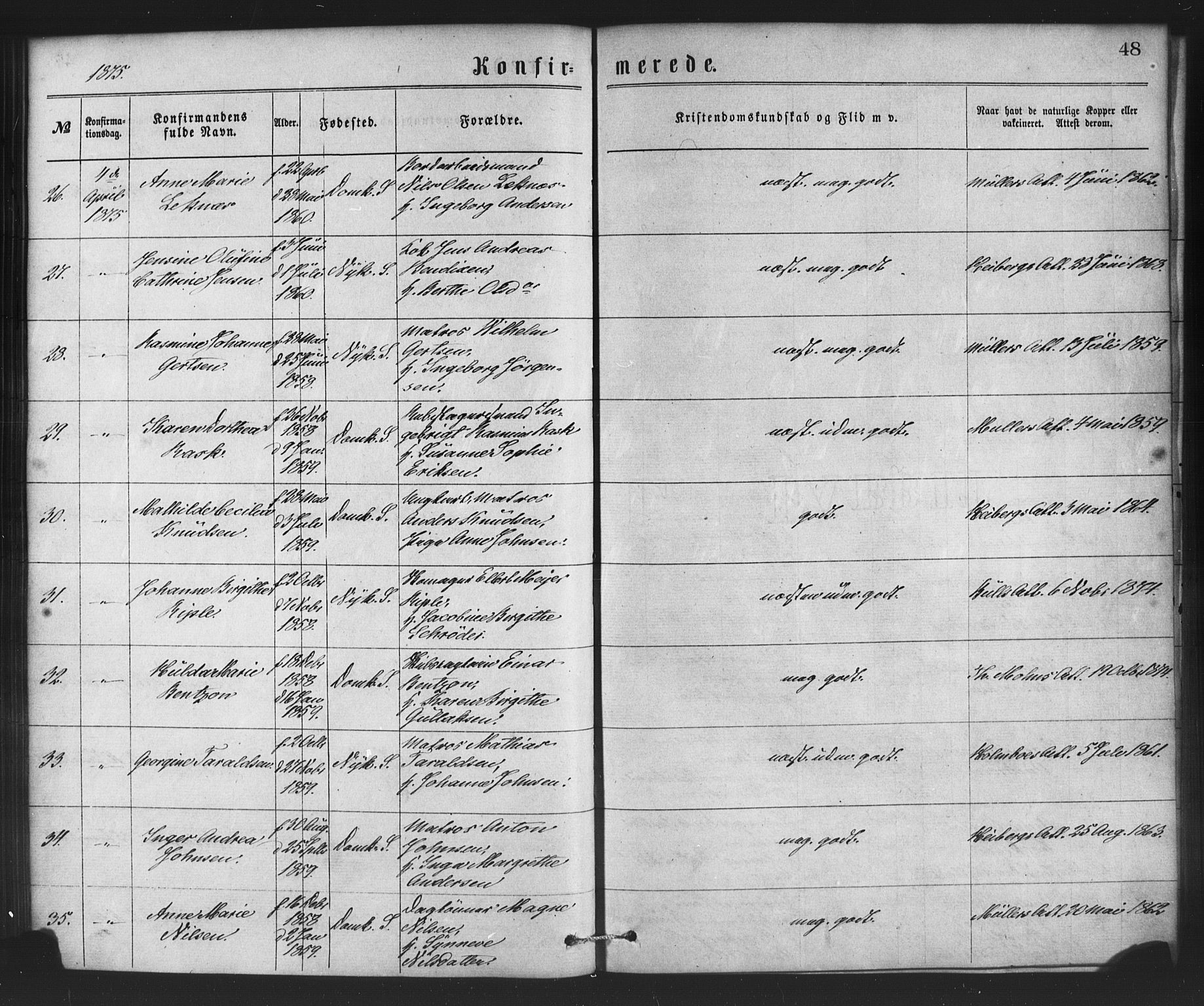 Nykirken Sokneprestembete, SAB/A-77101/H/Haa/L0026: Parish register (official) no. C 5, 1870-1886, p. 48