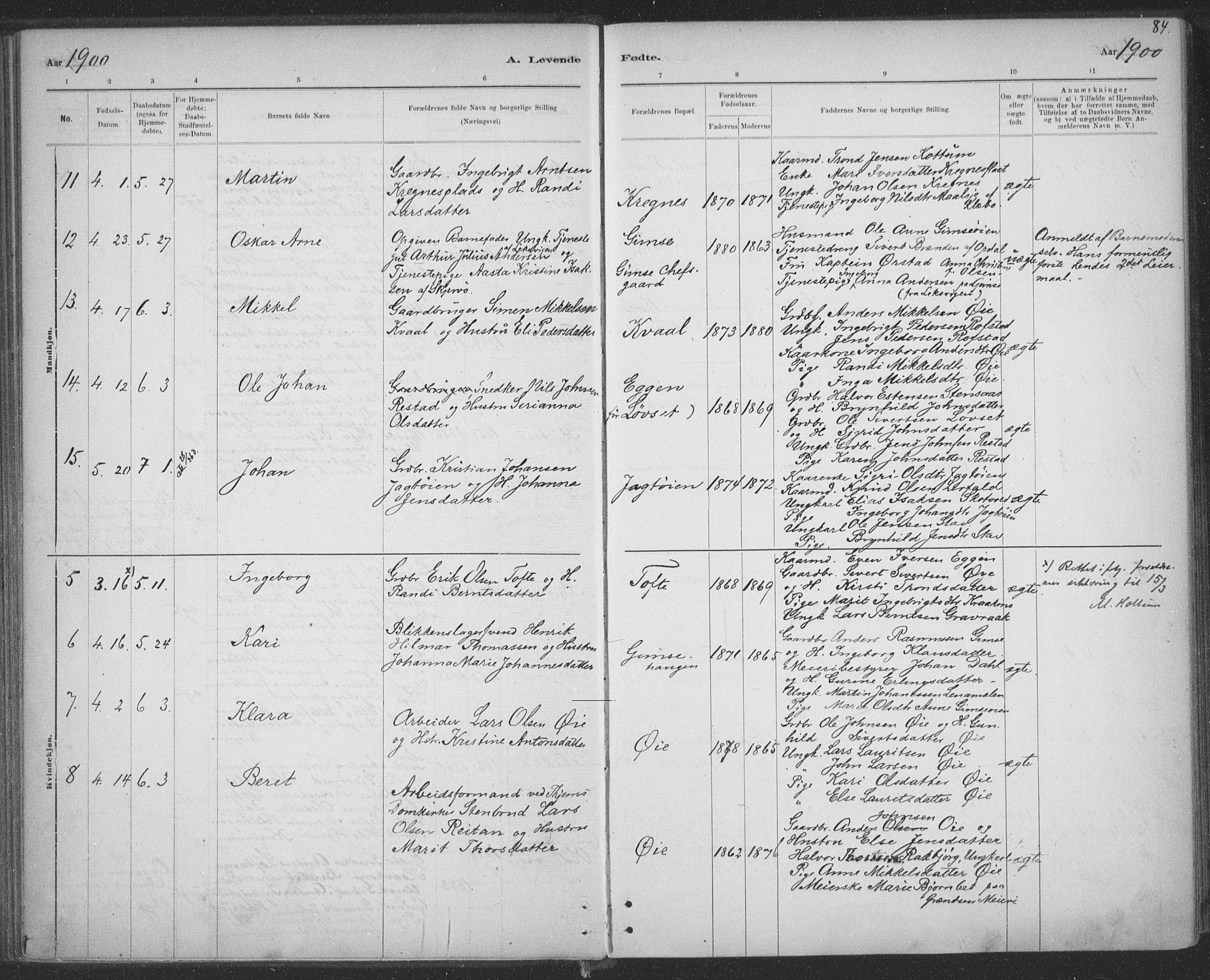 Ministerialprotokoller, klokkerbøker og fødselsregistre - Sør-Trøndelag, SAT/A-1456/691/L1085: Parish register (official) no. 691A17, 1887-1908, p. 84