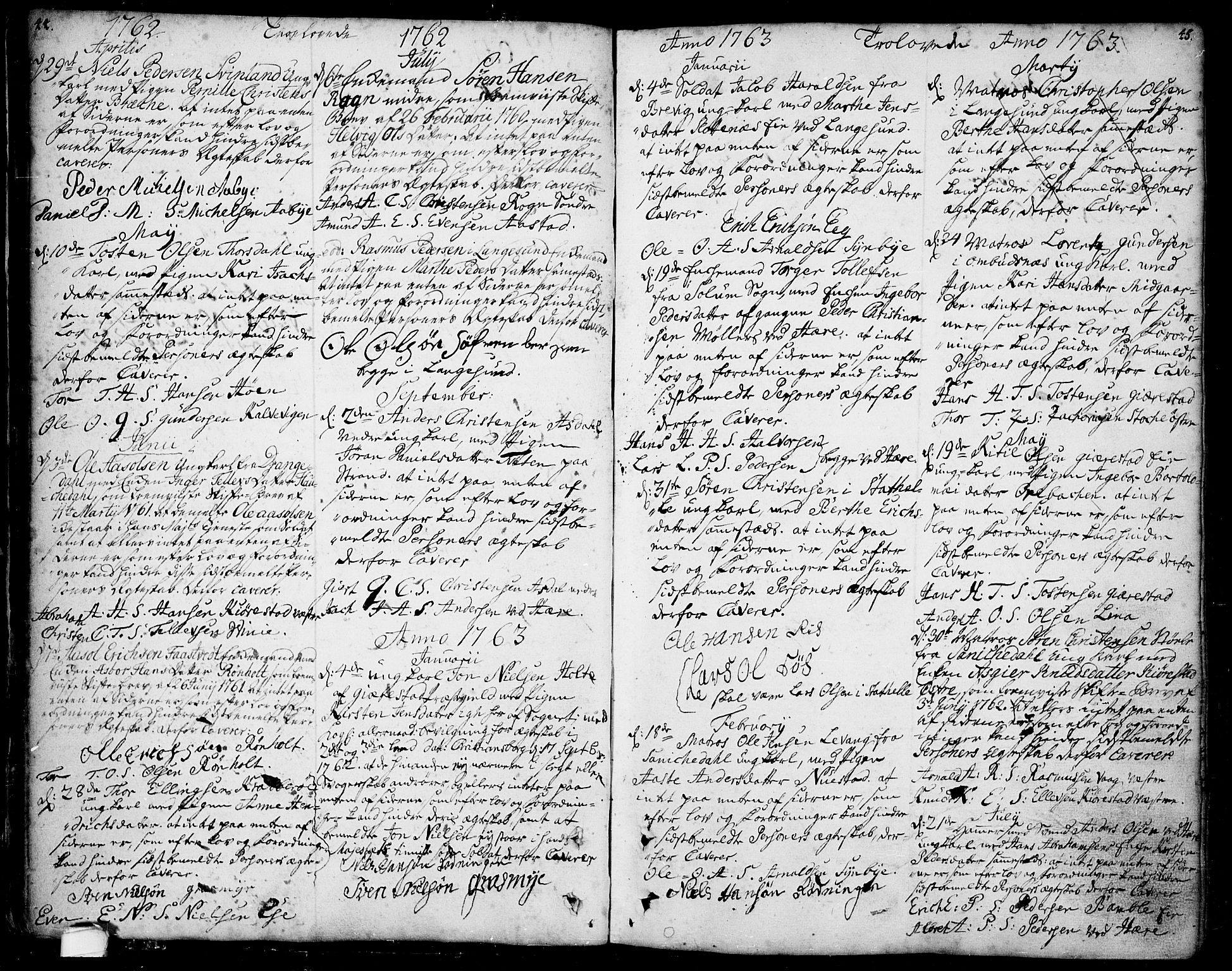 Bamble kirkebøker, SAKO/A-253/F/Fa/L0001: Parish register (official) no. I 1, 1702-1774, p. 44-45