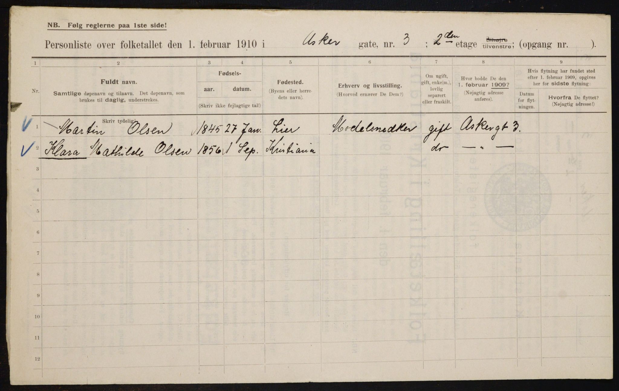 OBA, Municipal Census 1910 for Kristiania, 1910, p. 2333