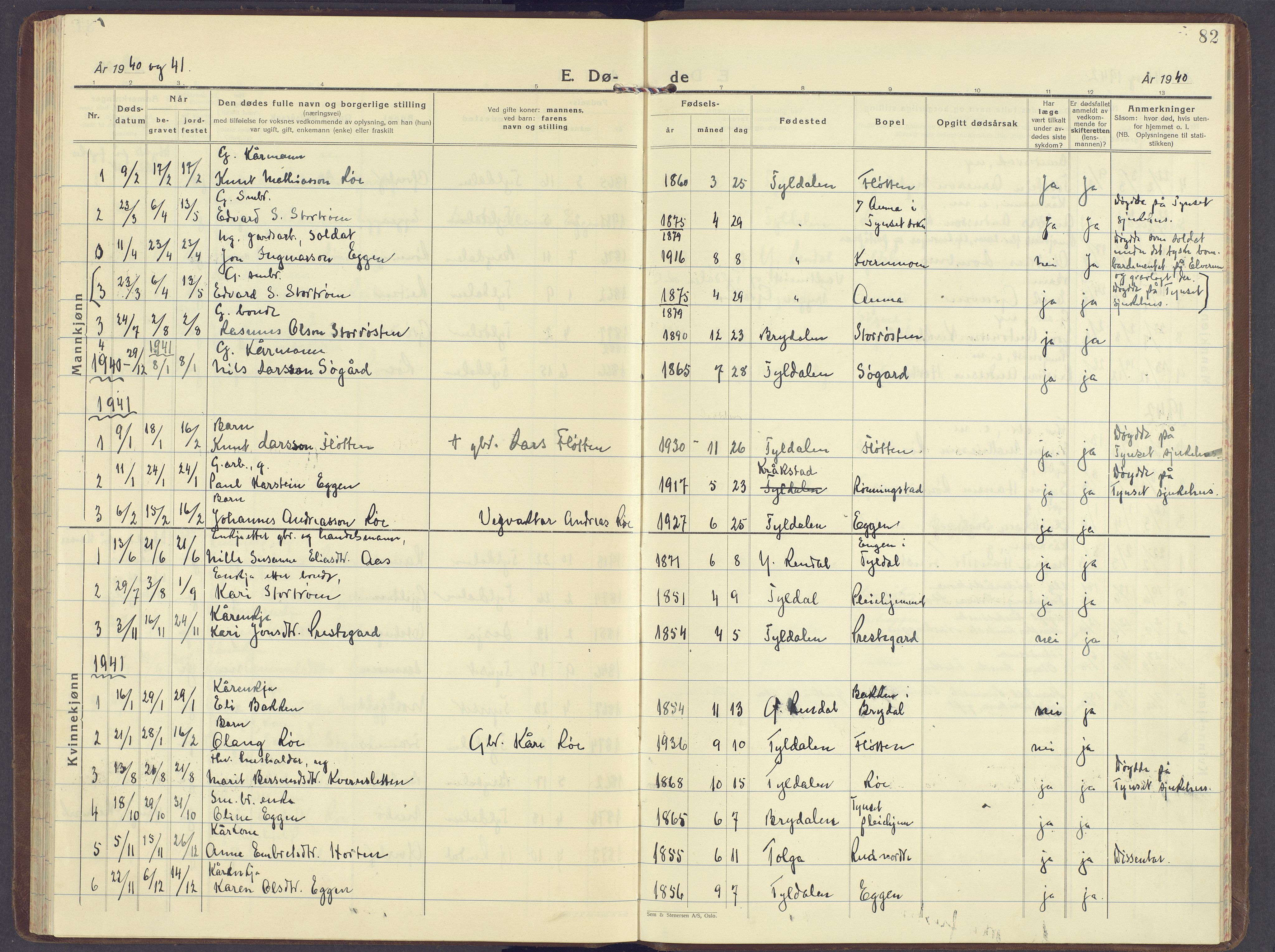 Tynset prestekontor, SAH/PREST-058/H/Ha/Haa/L0029: Parish register (official) no. 29, 1930-1946, p. 82