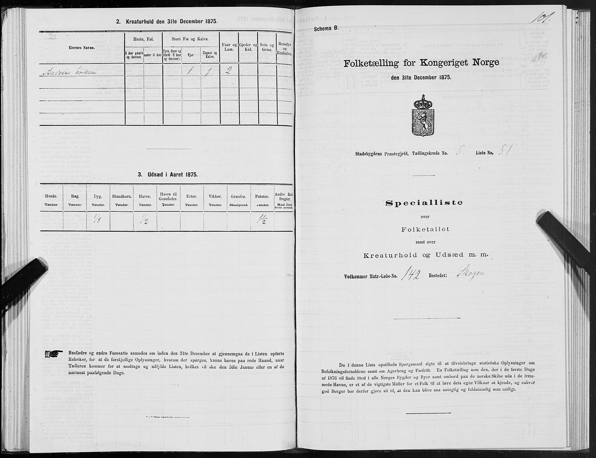 SAT, 1875 census for 1625P Stadsbygd, 1875, p. 3101