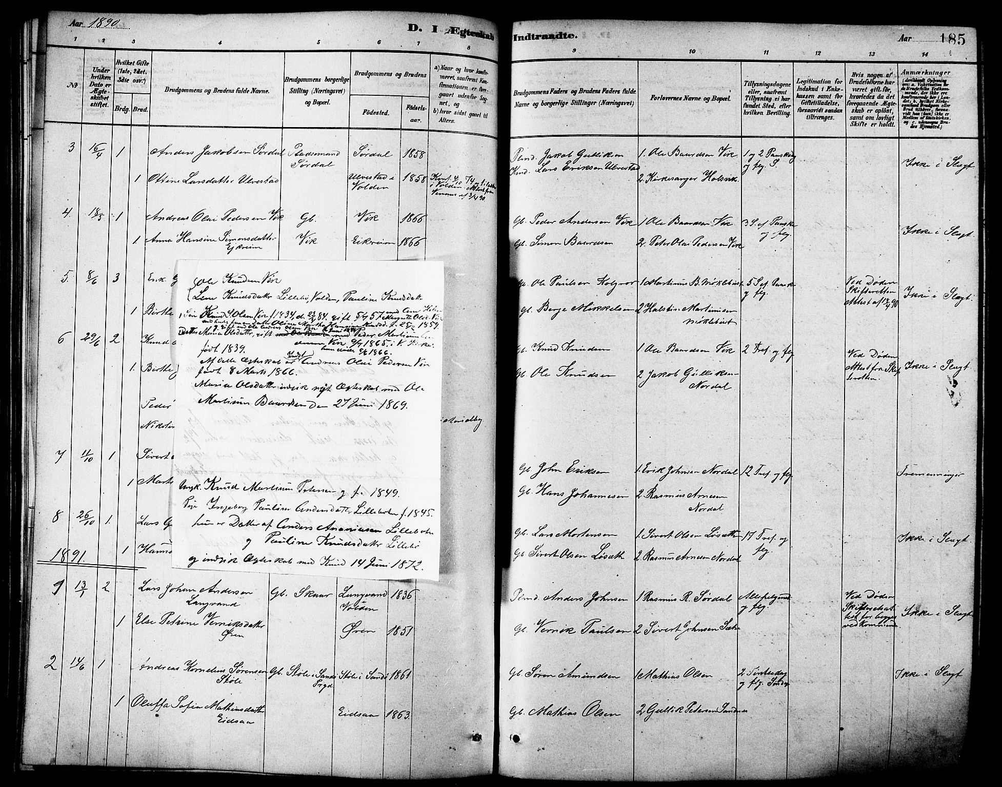 Ministerialprotokoller, klokkerbøker og fødselsregistre - Møre og Romsdal, AV/SAT-A-1454/502/L0027: Parish register (copy) no. 502C01, 1878-1908, p. 185