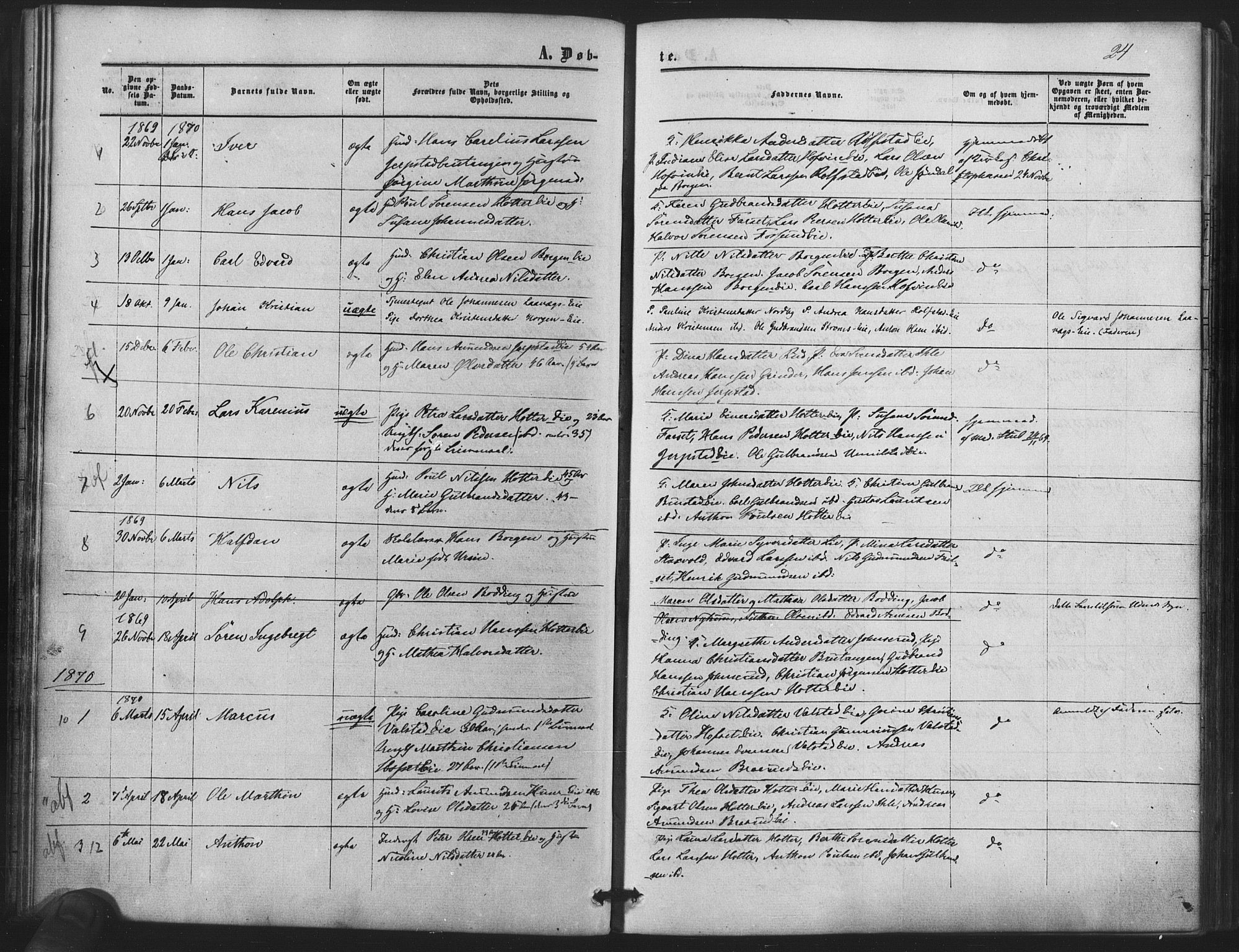Nes prestekontor Kirkebøker, SAO/A-10410/F/Fb/L0001: Parish register (official) no. II 1, 1859-1882, p. 24