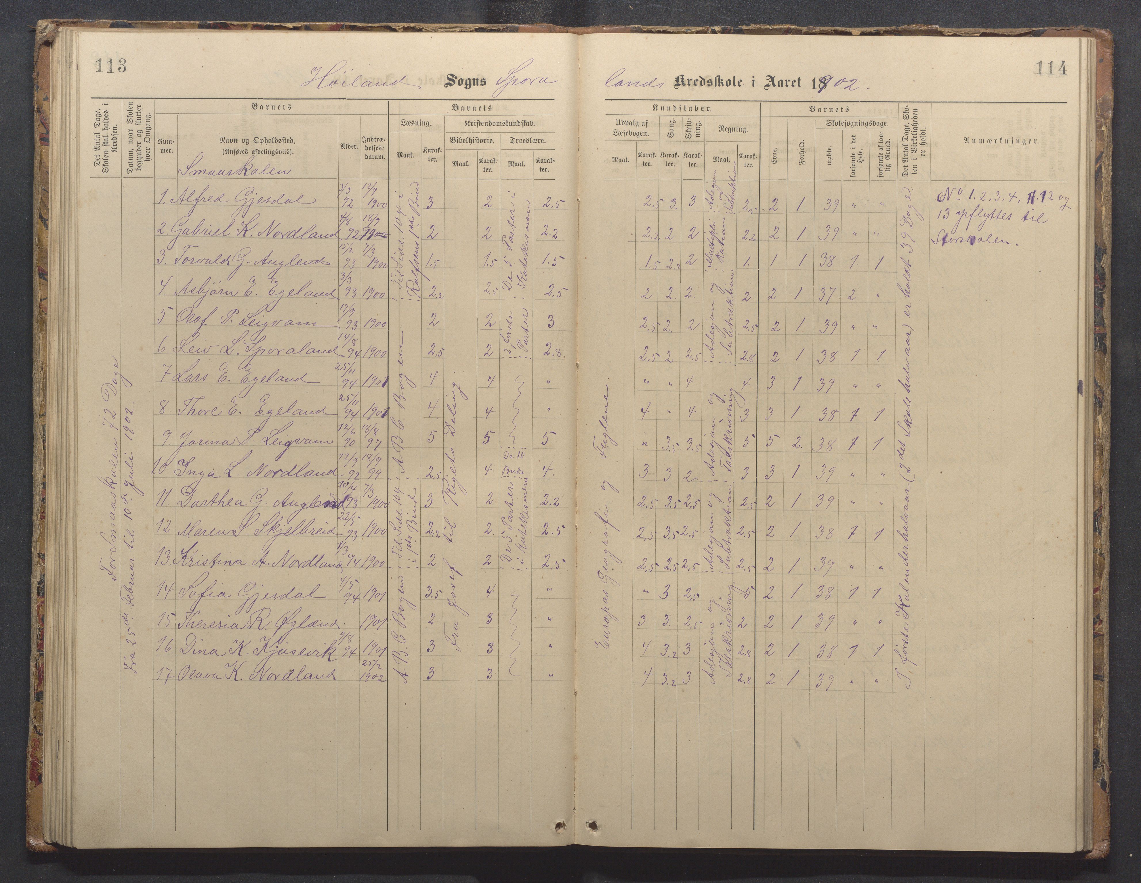 Høyland kommune - Sporaland skole, IKAR/K-100085/E/L0003: Skoleprotokoll, 1888-1910, p. 113-114