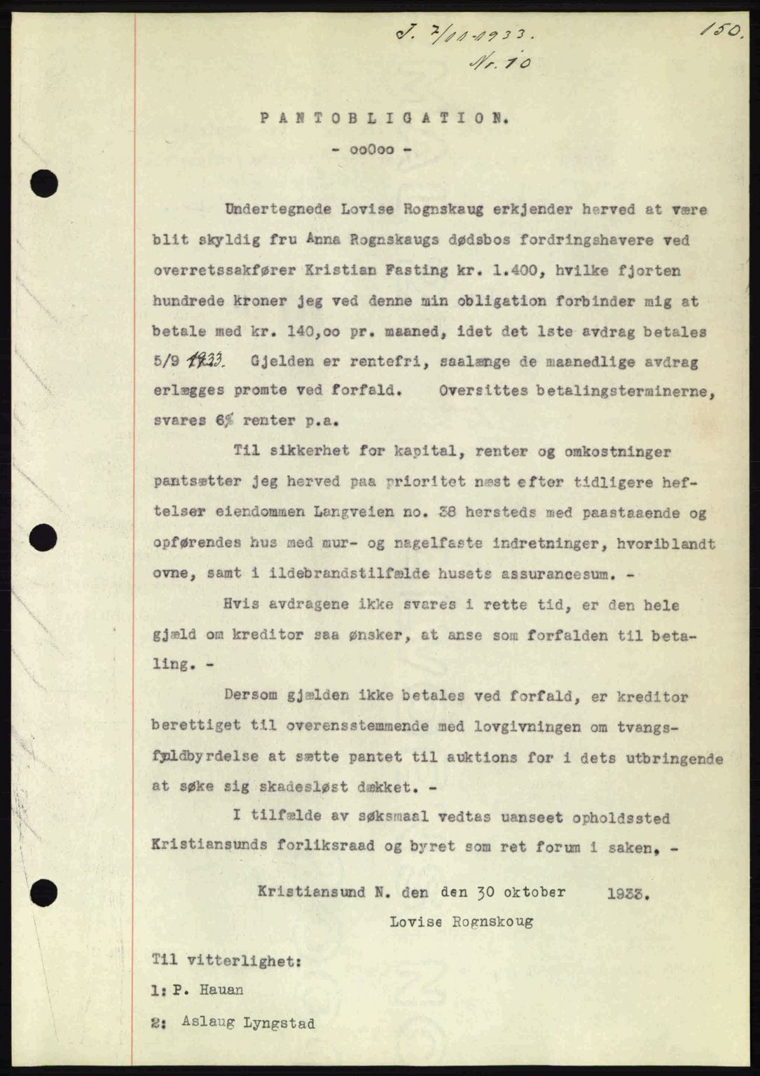 Kristiansund byfogd, AV/SAT-A-4587/A/27: Mortgage book no. 27, 1933-1934, Deed date: 07.11.1933