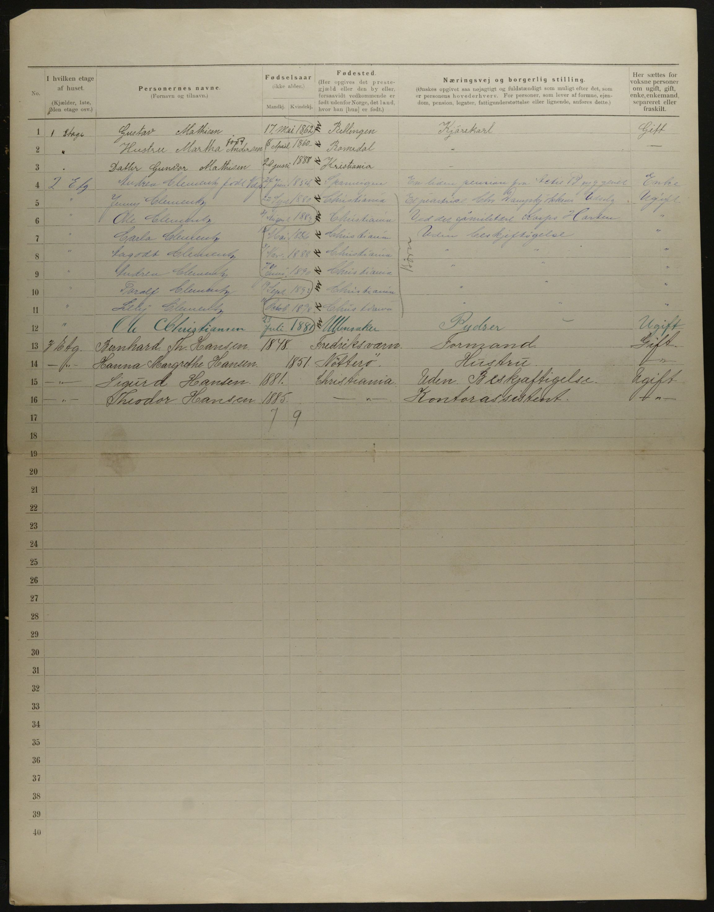 OBA, Municipal Census 1901 for Kristiania, 1901, p. 14068