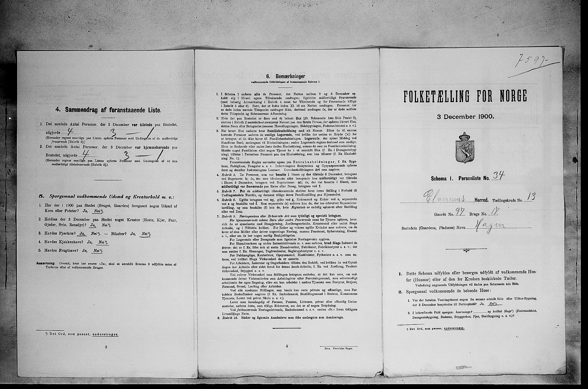 SAH, 1900 census for Elverum, 1900, p. 1838