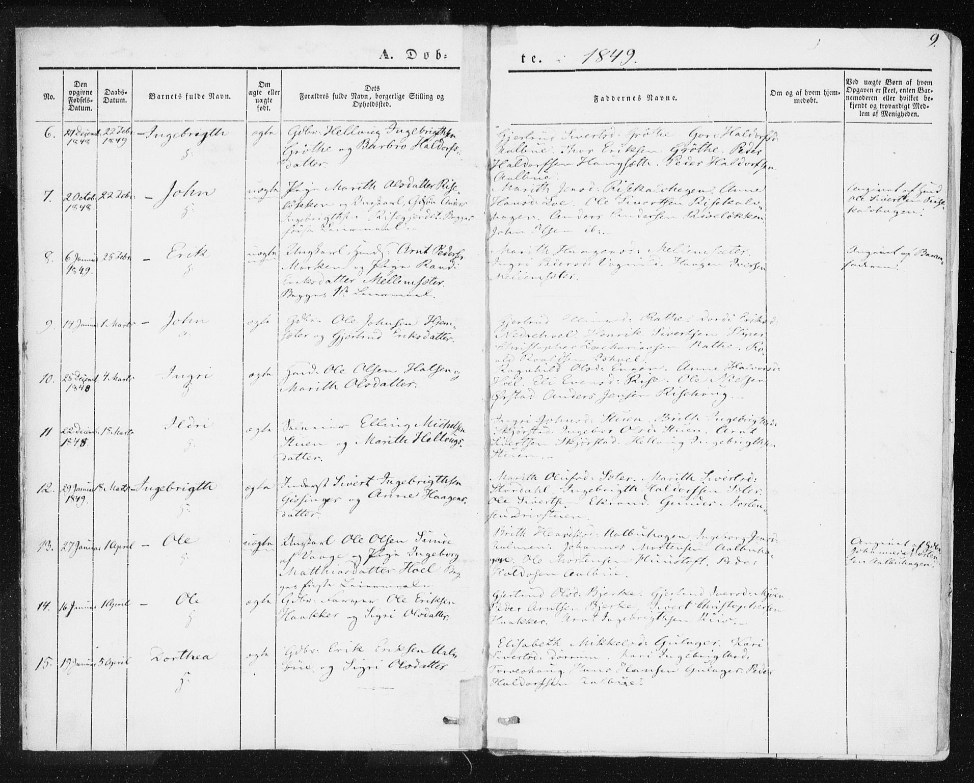 Ministerialprotokoller, klokkerbøker og fødselsregistre - Sør-Trøndelag, SAT/A-1456/678/L0899: Parish register (official) no. 678A08, 1848-1872, p. 9