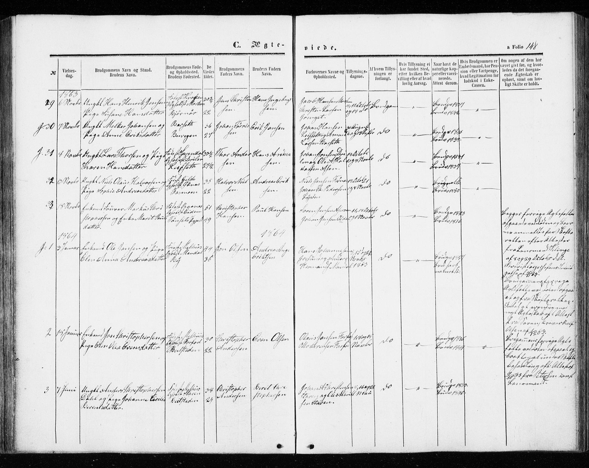 Ministerialprotokoller, klokkerbøker og fødselsregistre - Sør-Trøndelag, SAT/A-1456/655/L0678: Parish register (official) no. 655A07, 1861-1873, p. 148