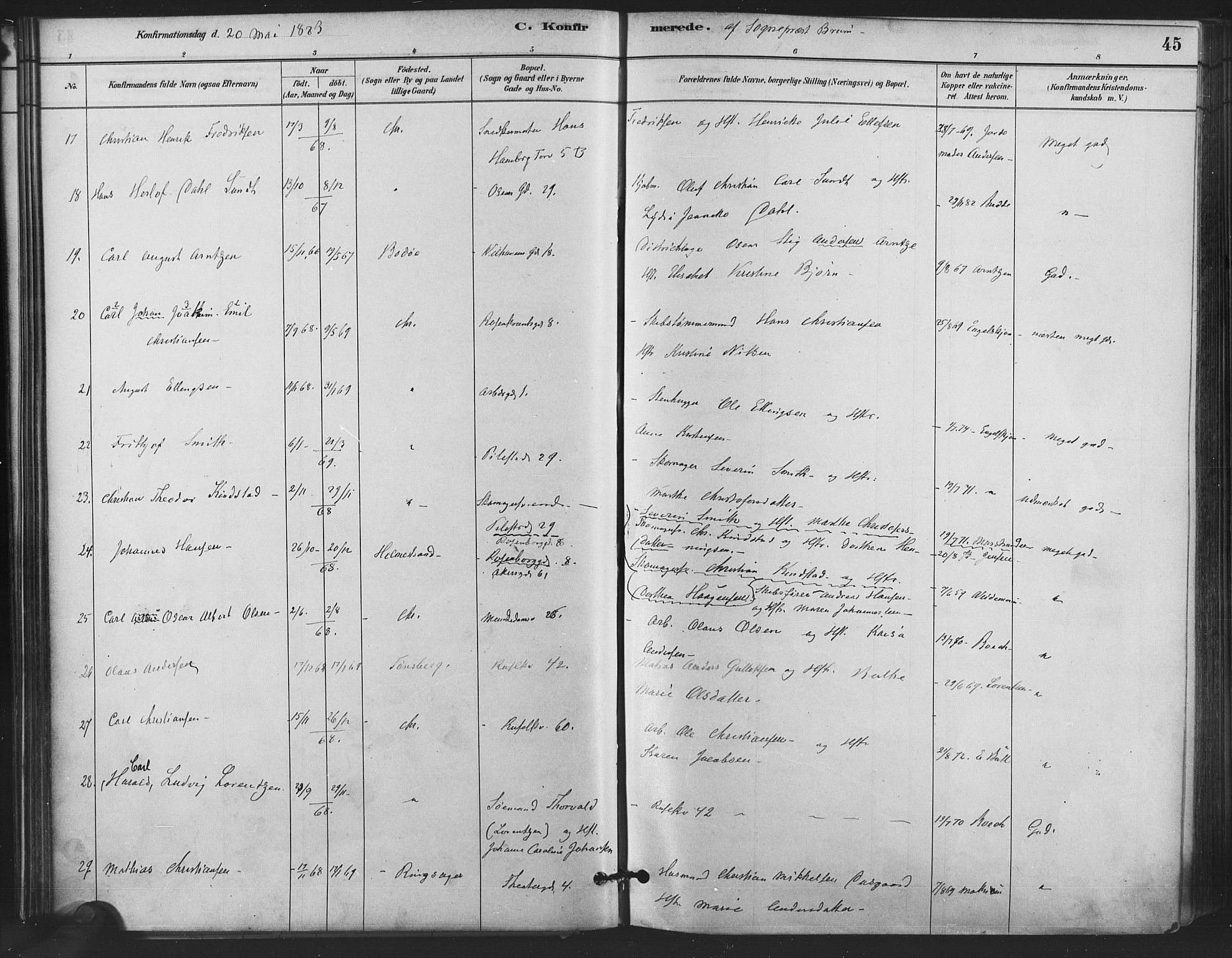 Trefoldighet prestekontor Kirkebøker, AV/SAO-A-10882/F/Fb/L0003: Parish register (official) no. II 3, 1881-1895, p. 45