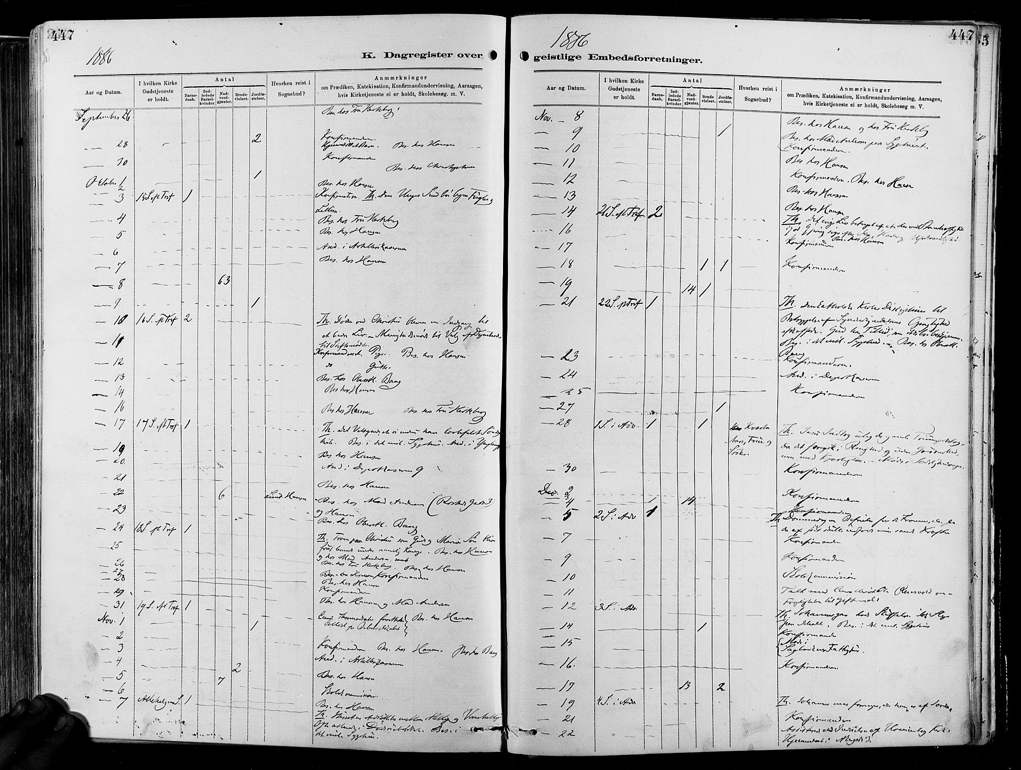 Garnisonsmenigheten Kirkebøker, AV/SAO-A-10846/F/Fa/L0012: Parish register (official) no. 12, 1880-1893, p. 447