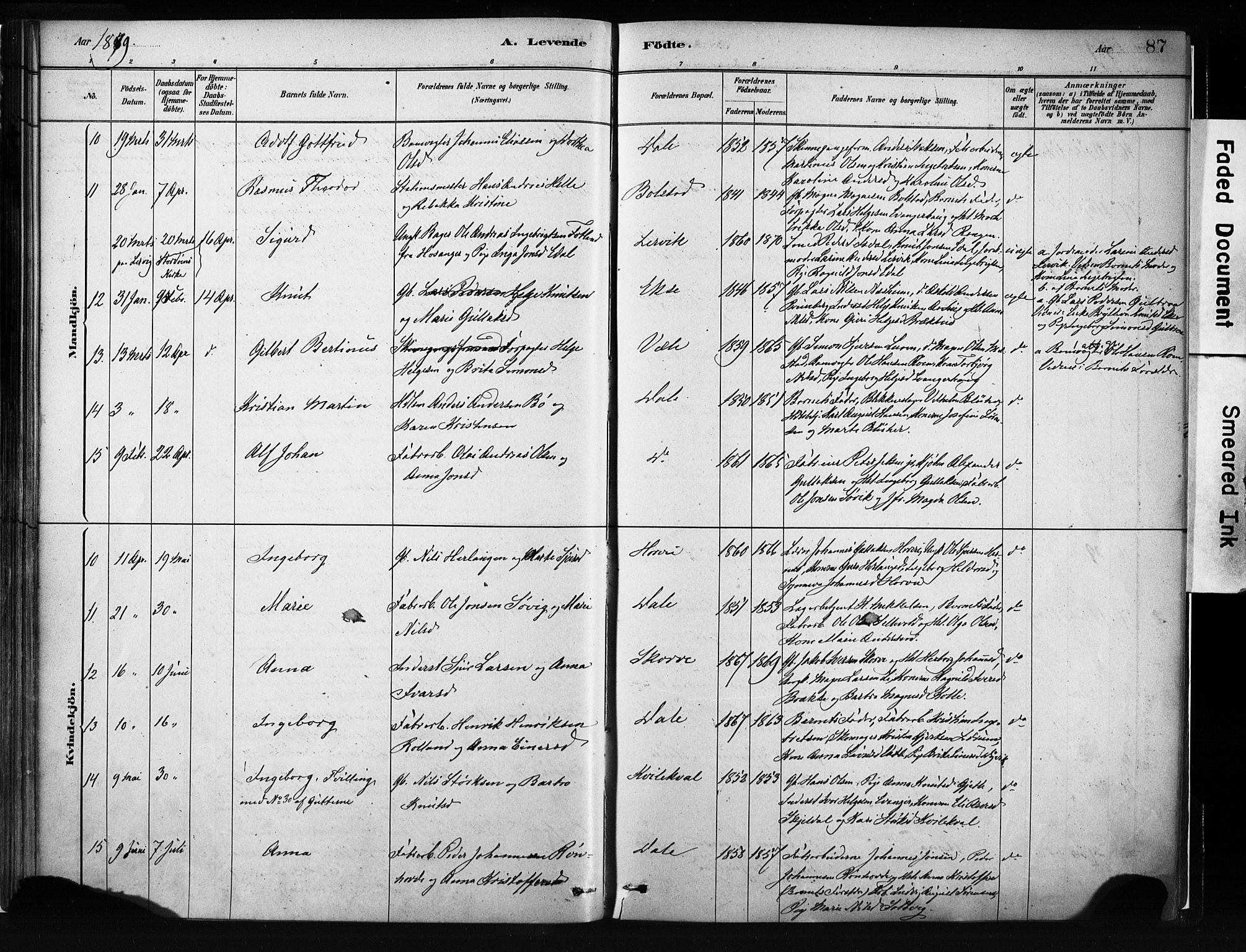 Evanger sokneprestembete, AV/SAB-A-99924: Parish register (official) no. A 1, 1877-1899, p. 87