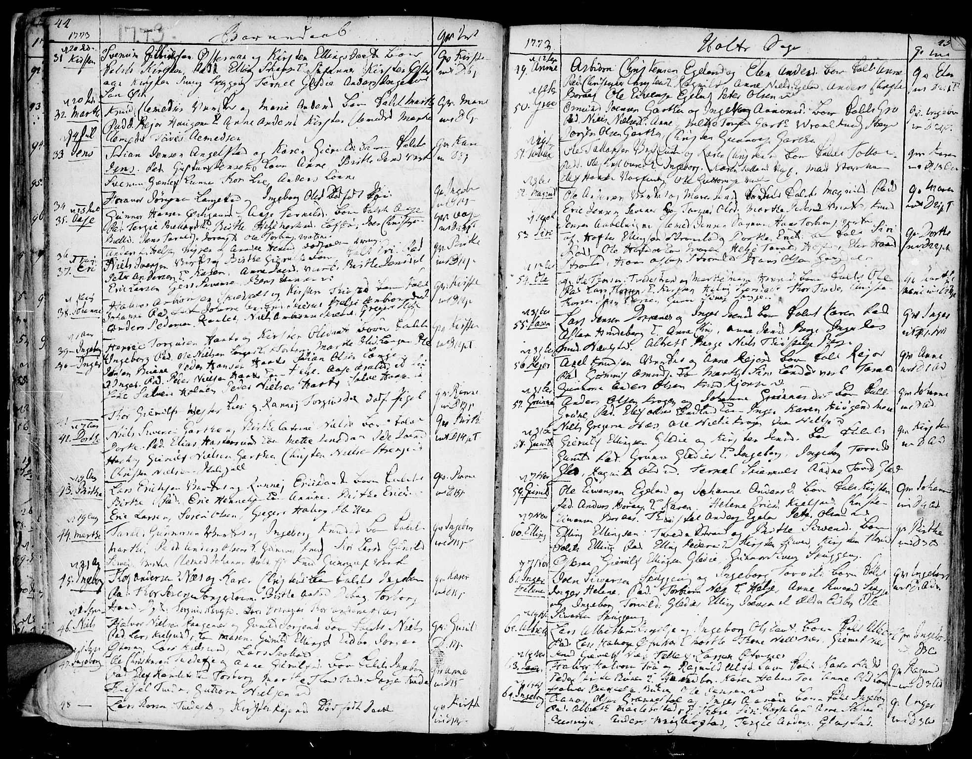 Holt sokneprestkontor, SAK/1111-0021/F/Fa/L0003: Parish register (official) no. A 3, 1765-1798, p. 44-45