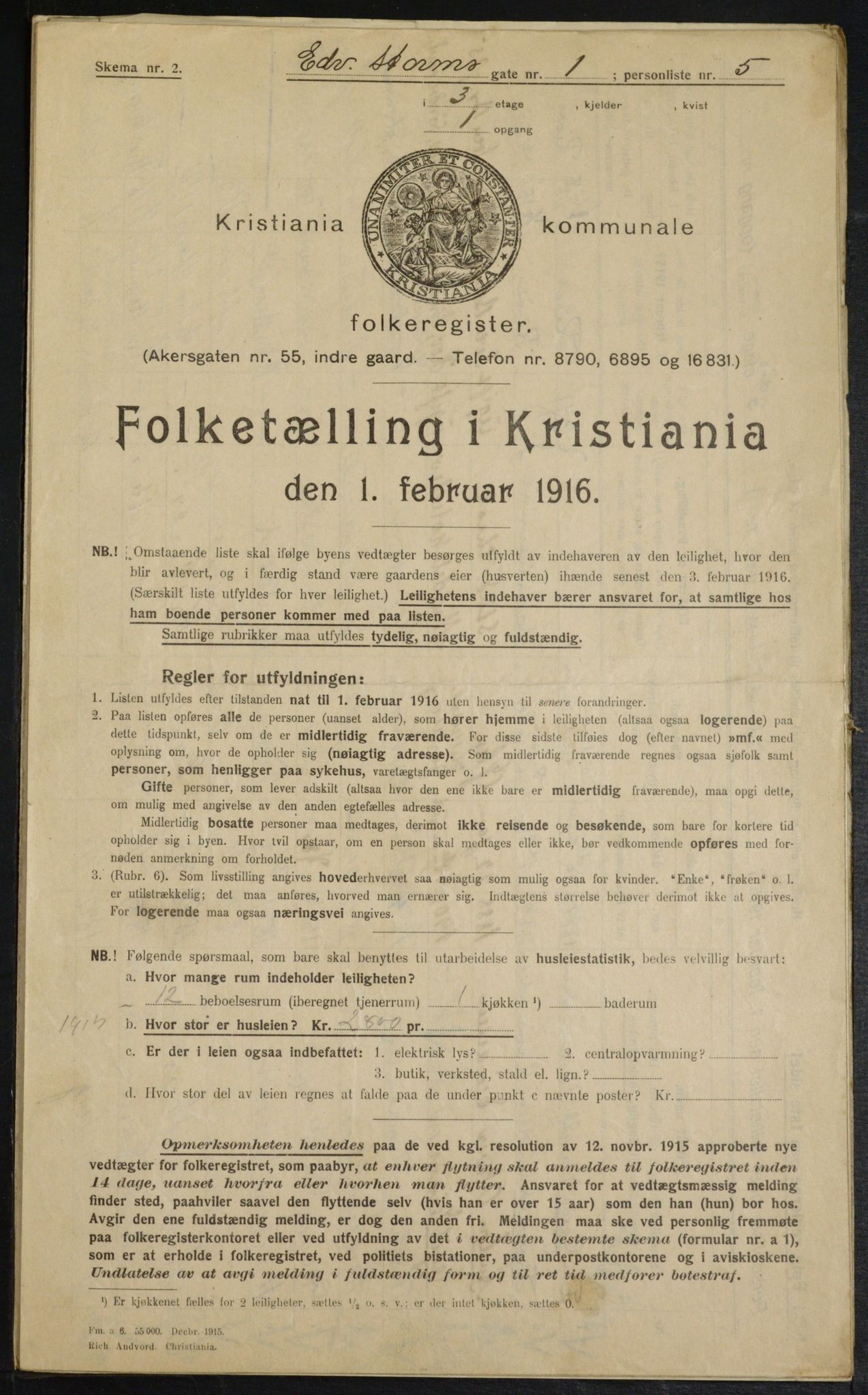 OBA, Municipal Census 1916 for Kristiania, 1916, p. 18900