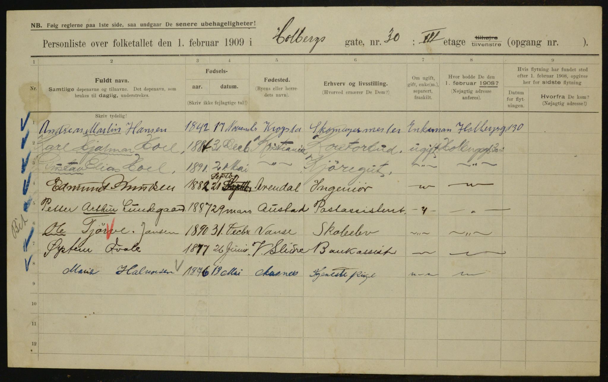 OBA, Municipal Census 1909 for Kristiania, 1909, p. 36733