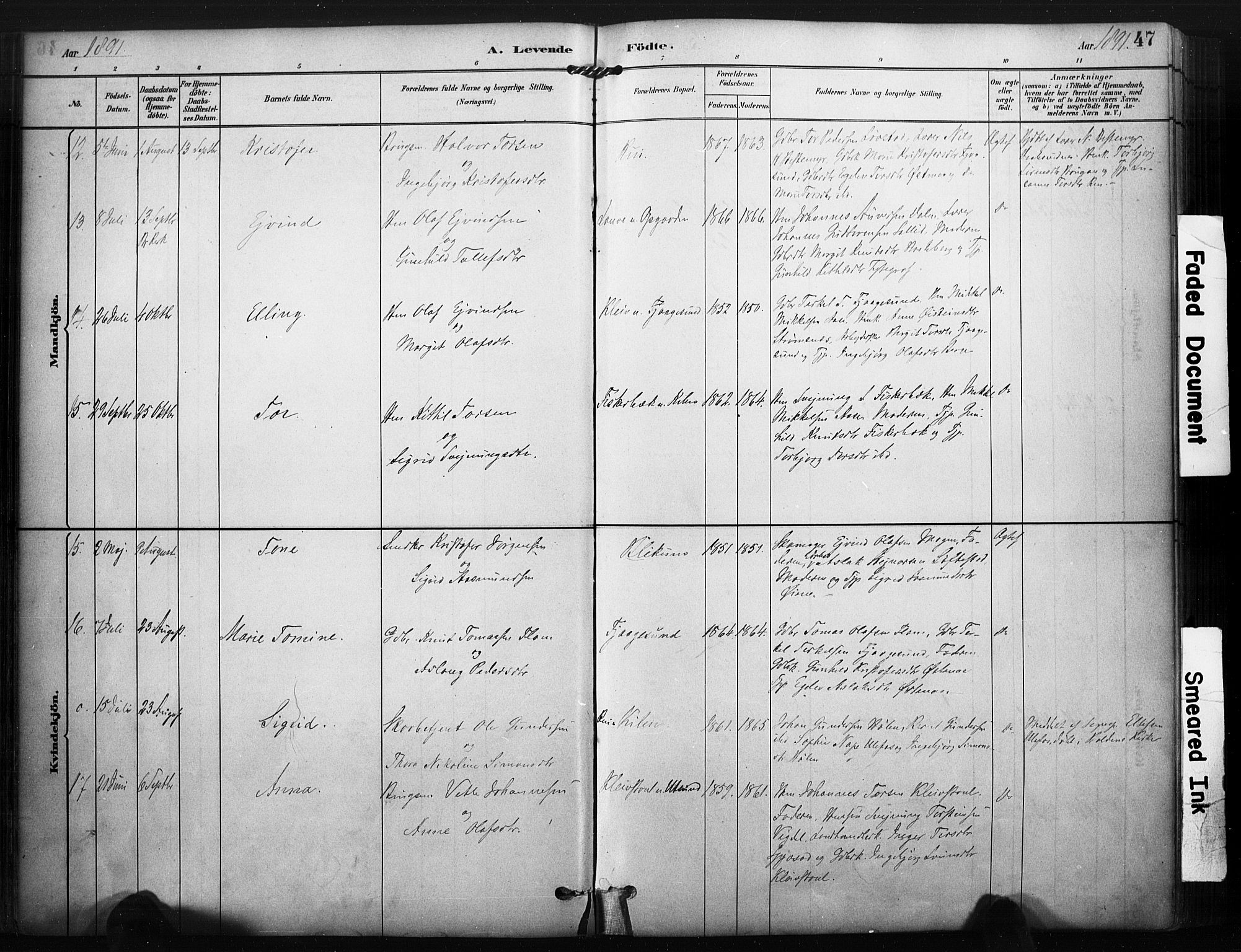 Kviteseid kirkebøker, SAKO/A-276/F/Fa/L0008: Parish register (official) no. I 8, 1882-1903, p. 47